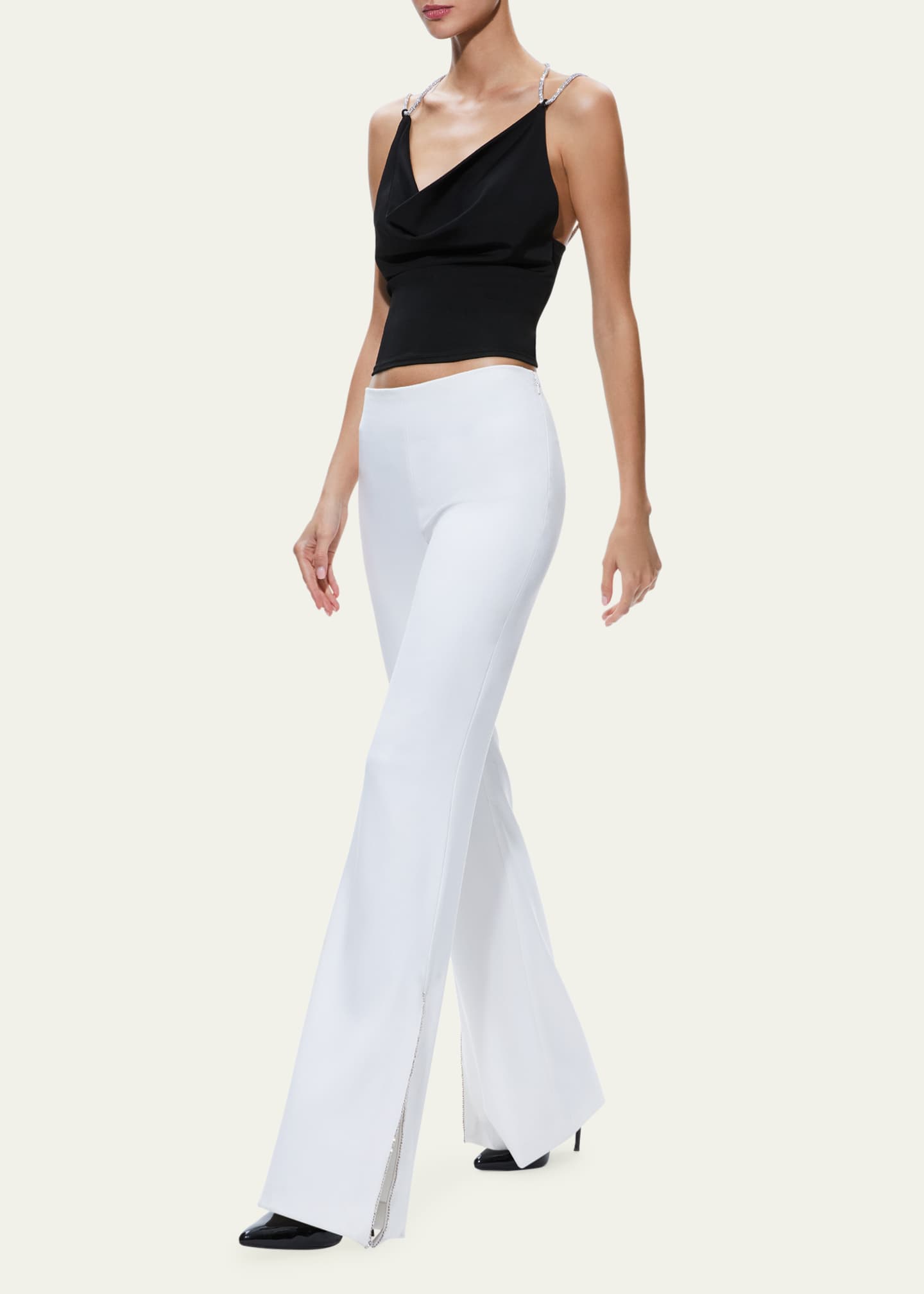 Alice + Olivia Lara Mid-Rise Bootcut Embellished Side Slit Pants - Bergdorf Goodman