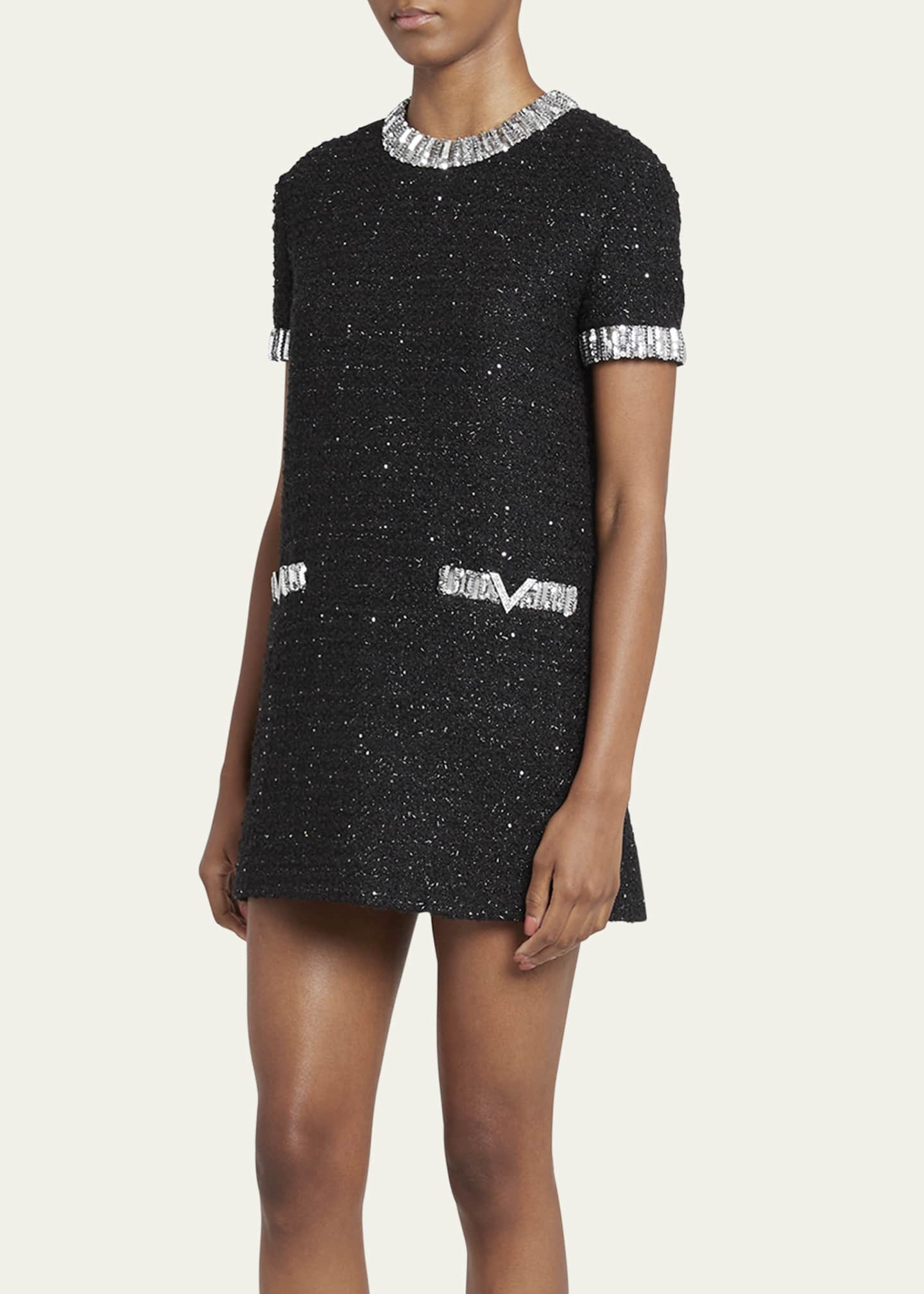 Valentino Garavani Tweed Embroidered Mini Dress with Patch Pockets