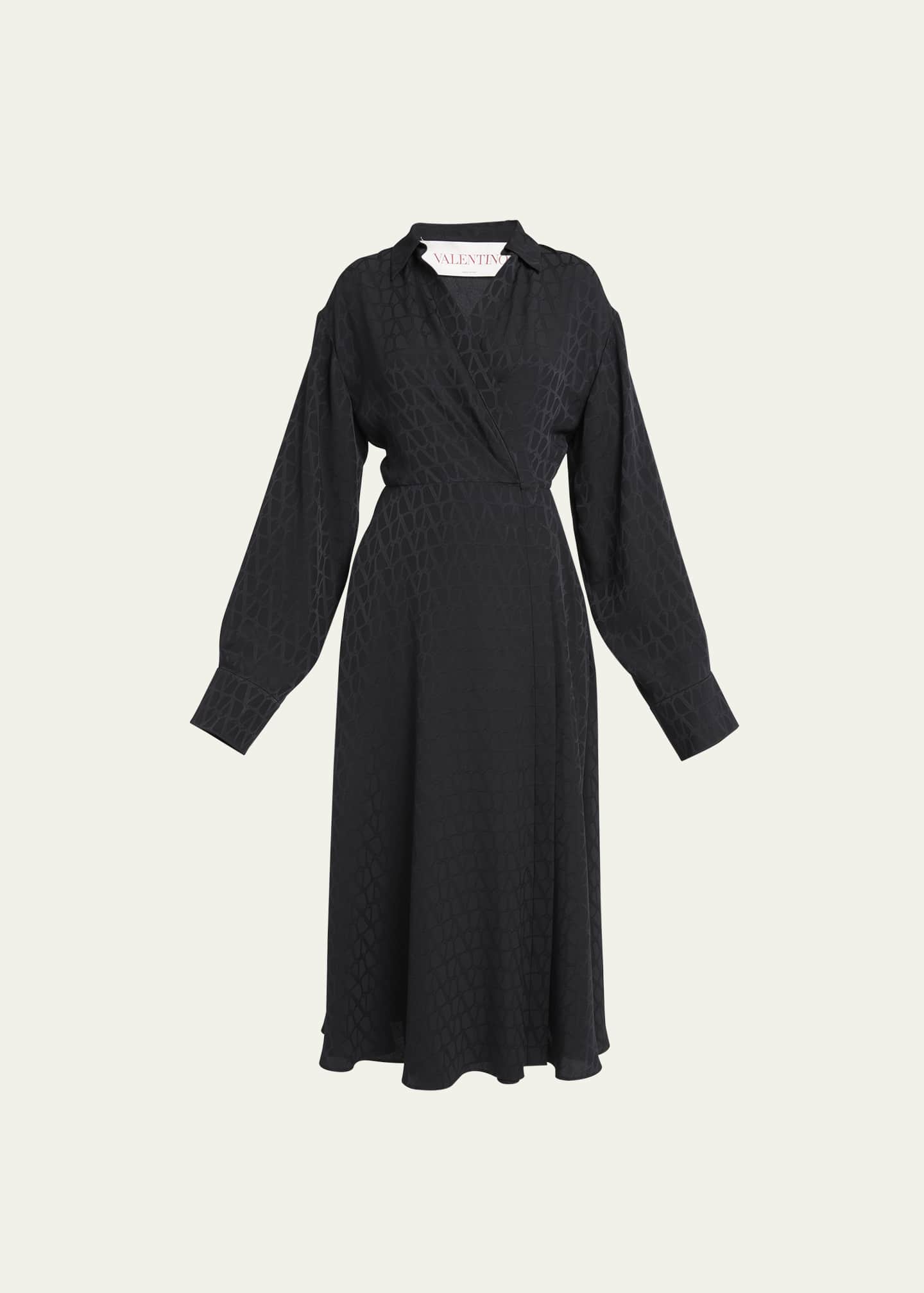 Valentino Garavani V Logo Long Sleeve Silk Wrap Midi Dress