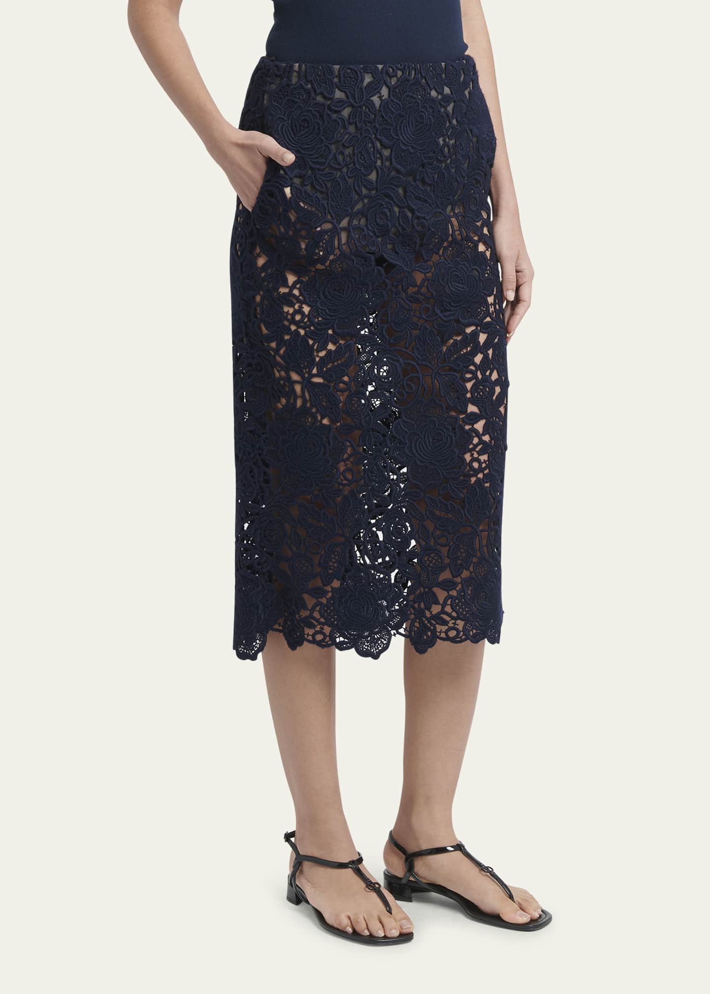 Valentino Garavani Floral Lace Sheer Pencil Skirt Bergdorf Goodman
