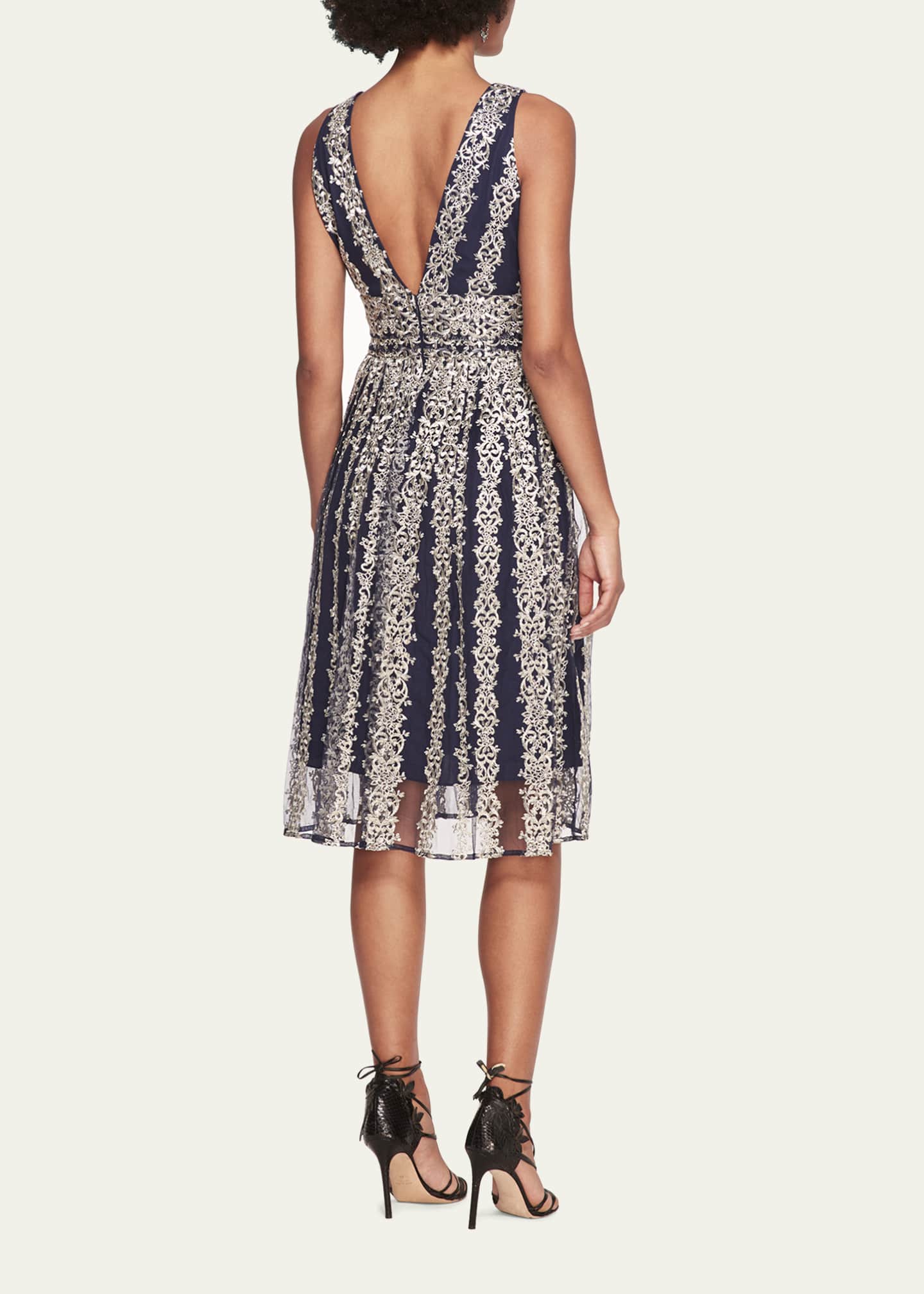 Marchesa Notte Sleeveless Embroidered Empire Midi Dress Bergdorf Goodman