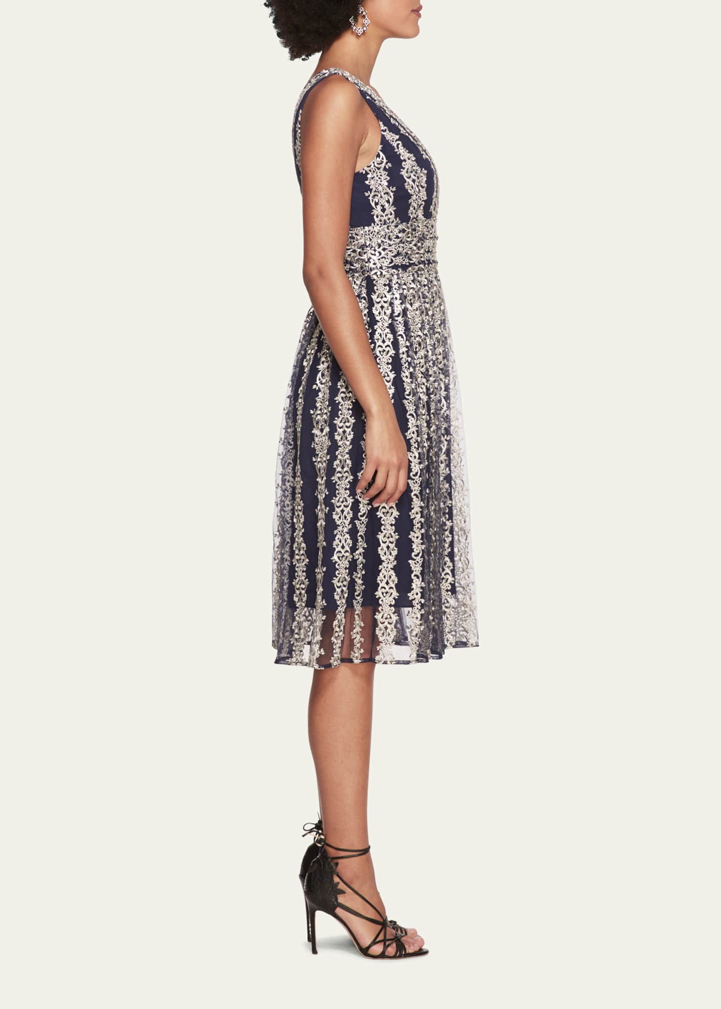 Marchesa Notte Sleeveless Embroidered Empire Midi Dress Bergdorf Goodman