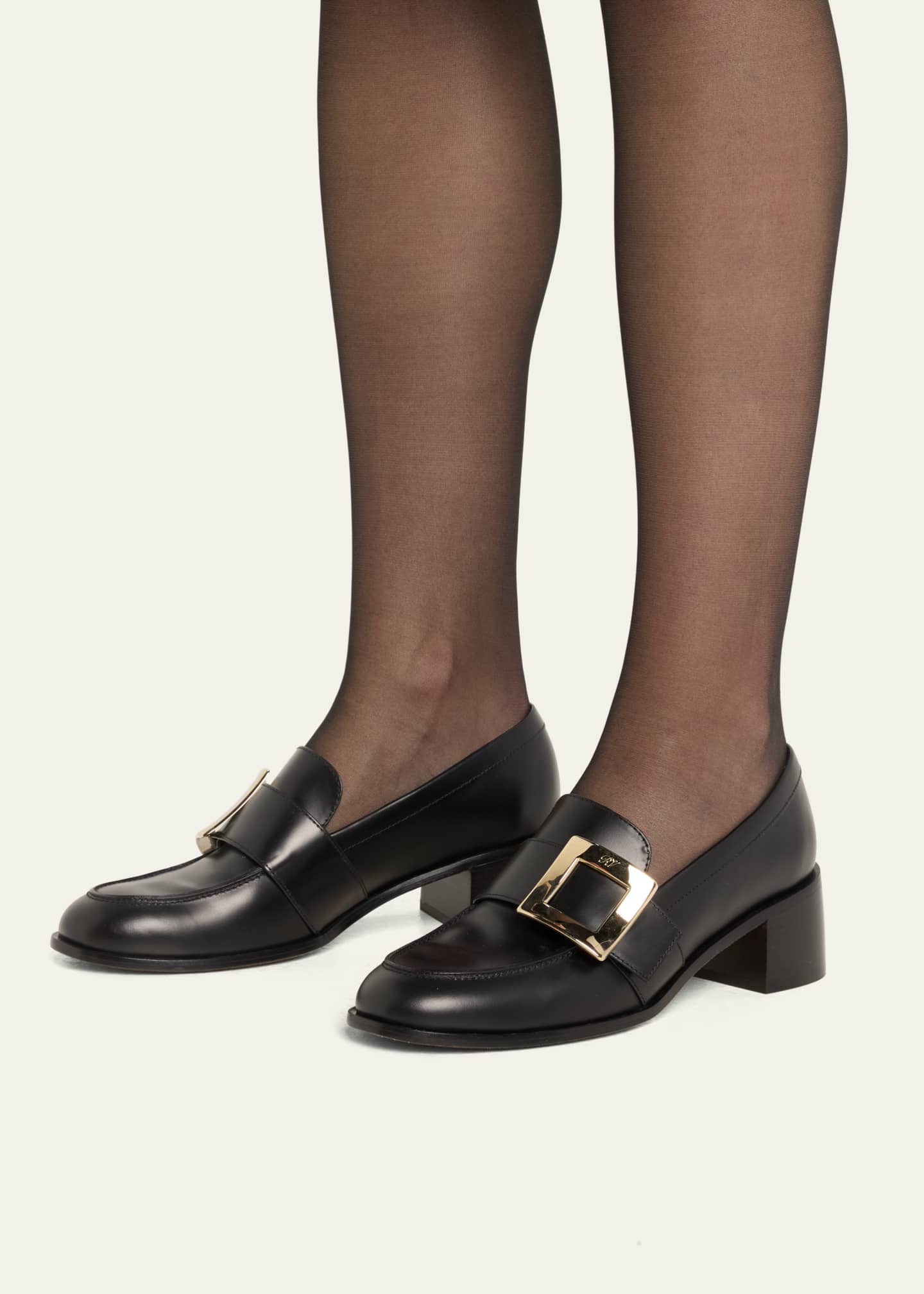 Roger Vivier Viv Rangers Leather Buckle Heeled Loafers Image 2 of 5