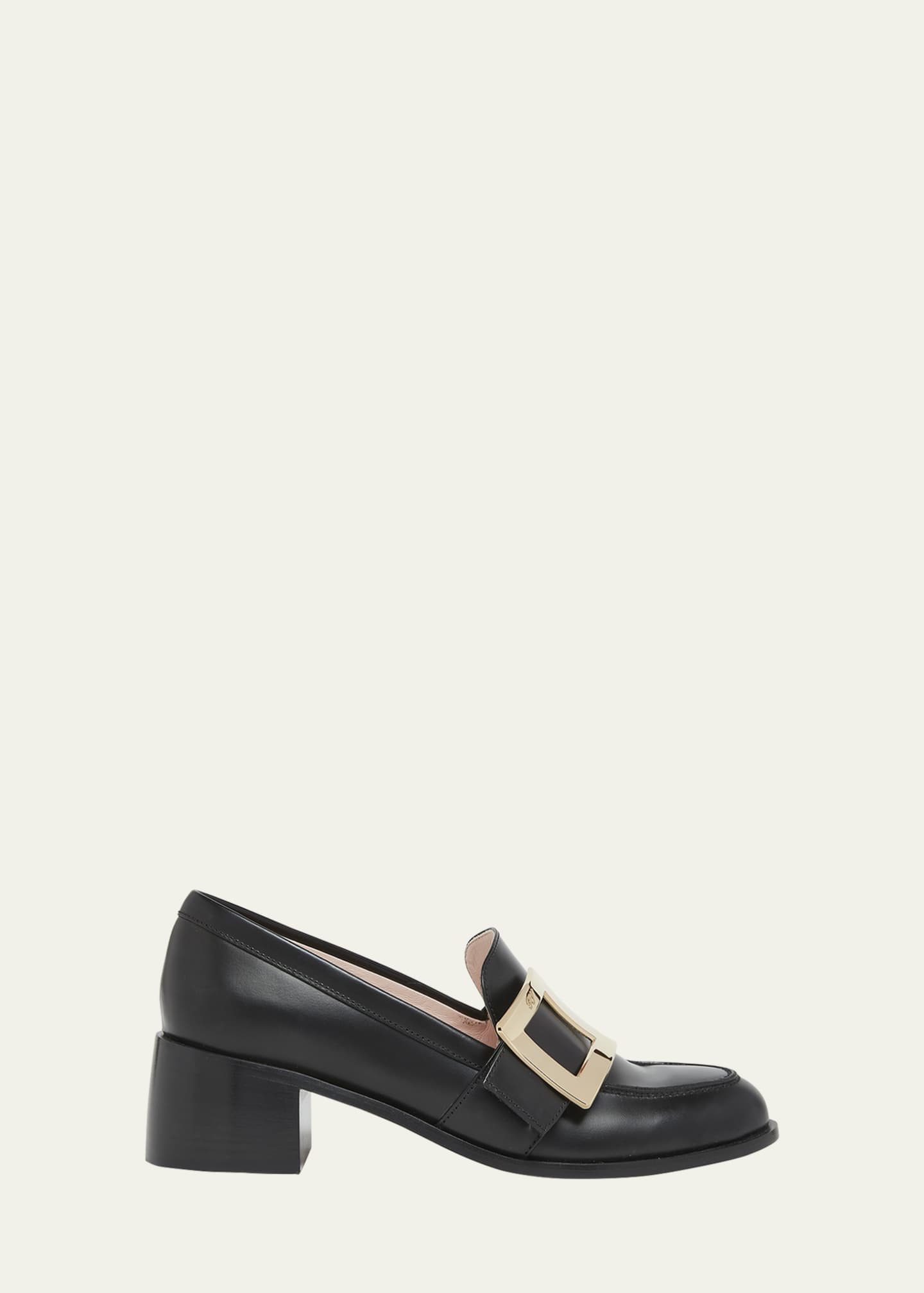 Roger Vivier Viv Rangers Leather Buckle Heeled Loafers - Bergdorf Goodman