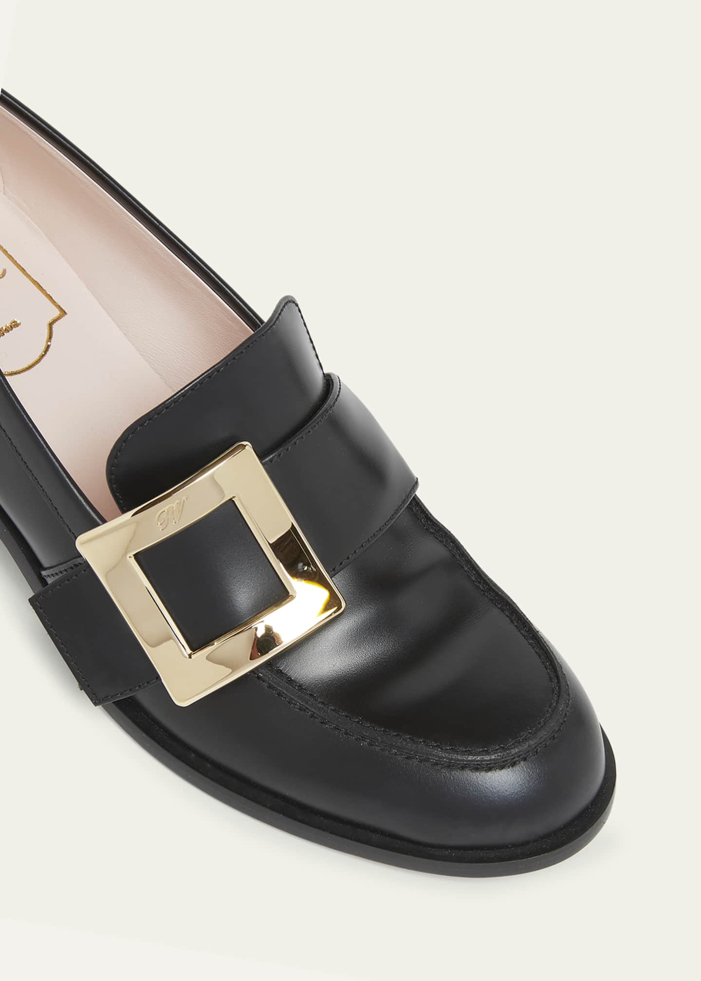 フラットシューズ Roger Vivier Leather Loafers With Decorative Buckle Roger Vivier Viv Rangers Leather Buckle Heeled Loafers