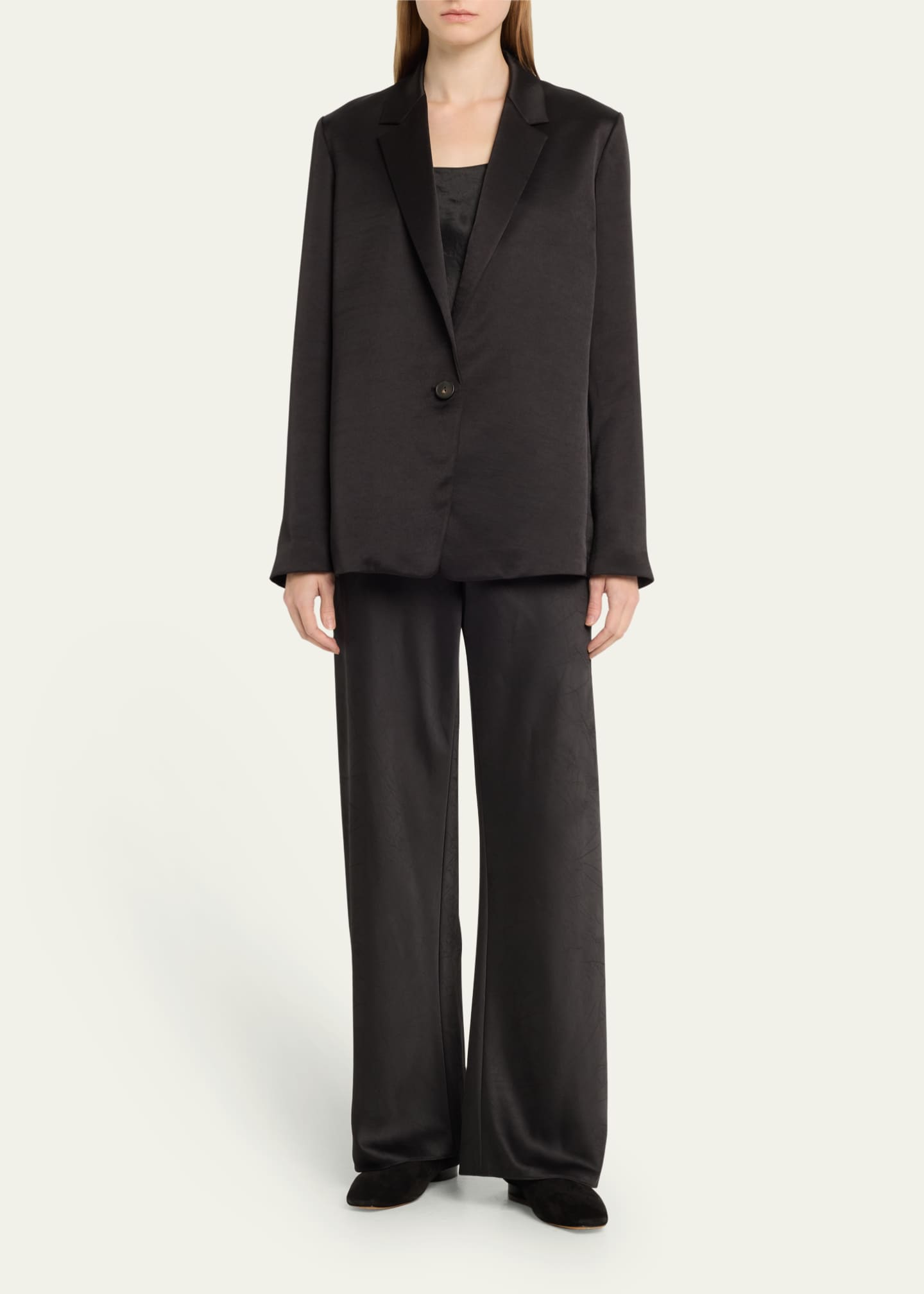 Satin Single Button Blazer with Wide Leg Trouser Suit
