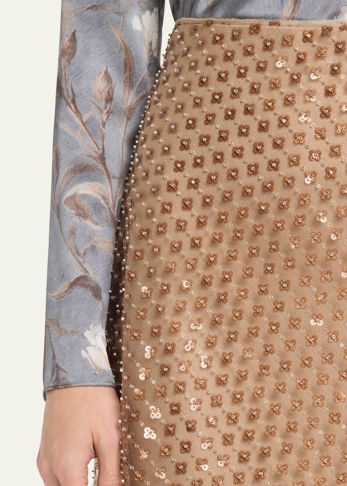 Vince Beaded Sequin Straight Midi Skirt