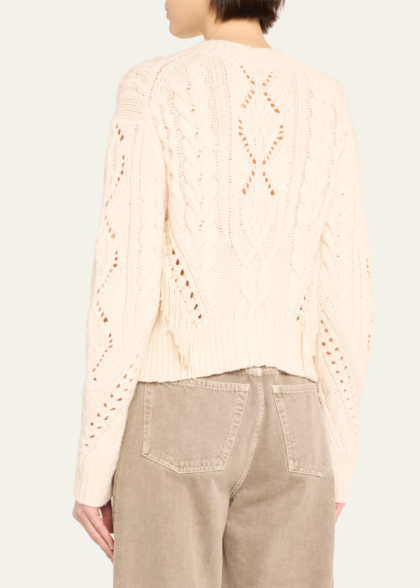 Vince Wool Fringe-Trim Cable-Knit Sweater - Bergdorf Goodman