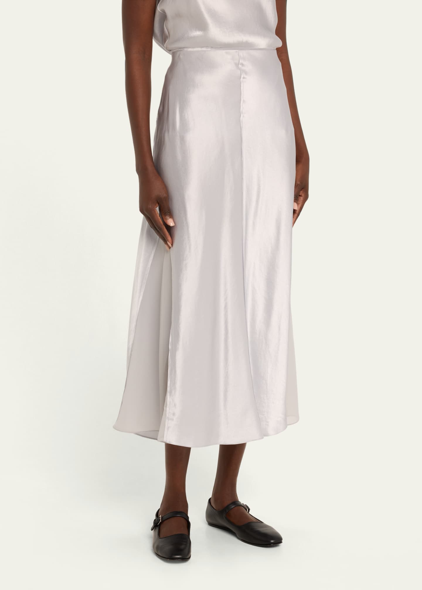 Vince paneled silk-satin midi skirt discount