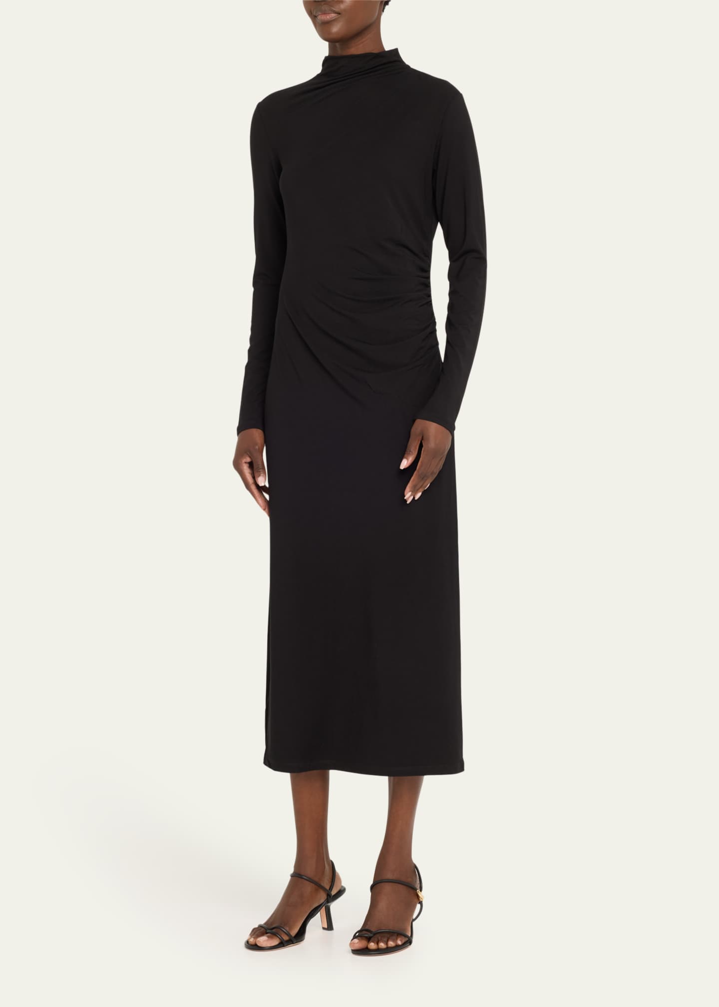 Vince Long-Sleeve Ruched TurtleNeck Midi Dress Image 4 of 5