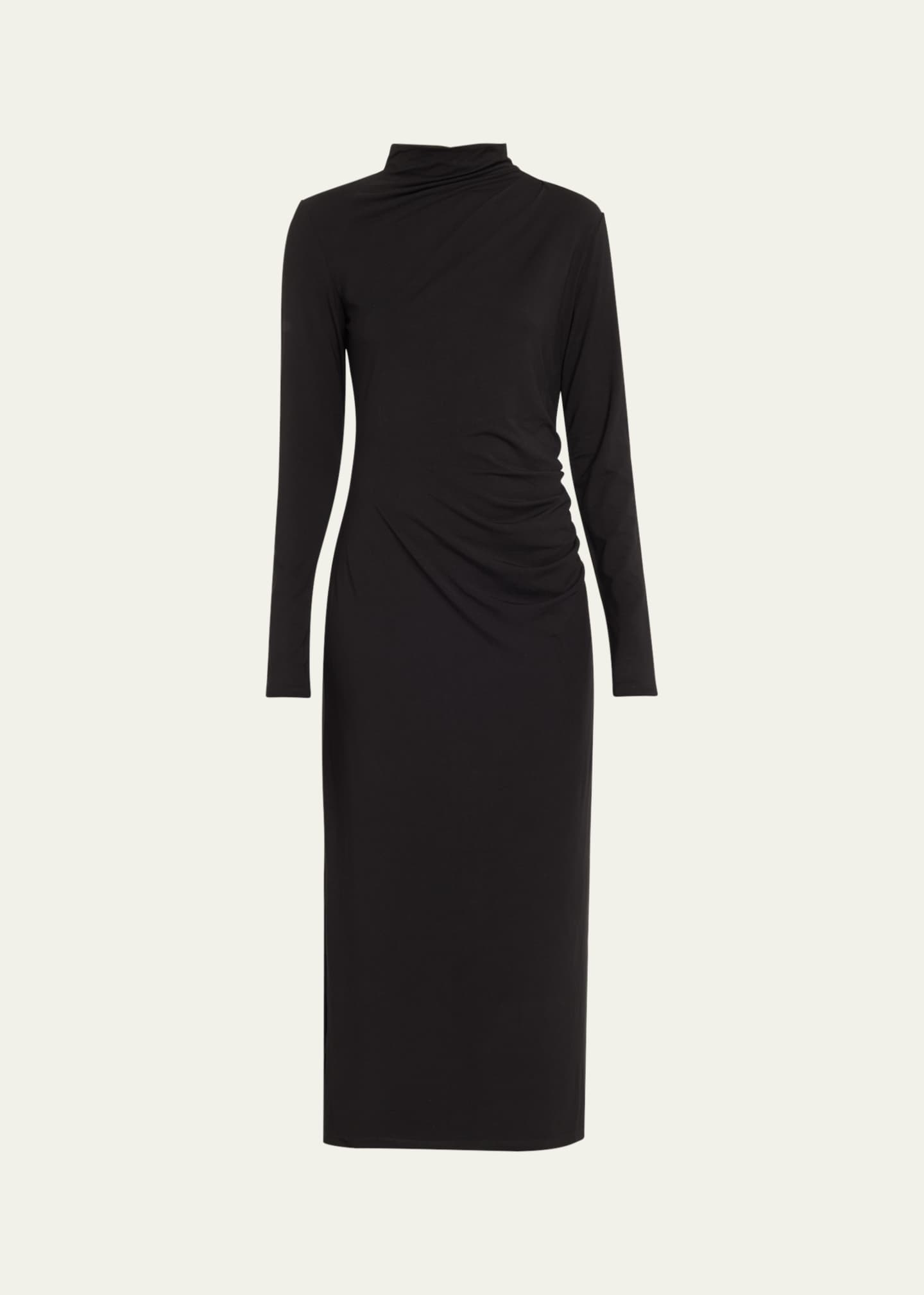 Vince Long Sleeve Ruched TurtleNeck Midi Dress Bergdorf Goodman