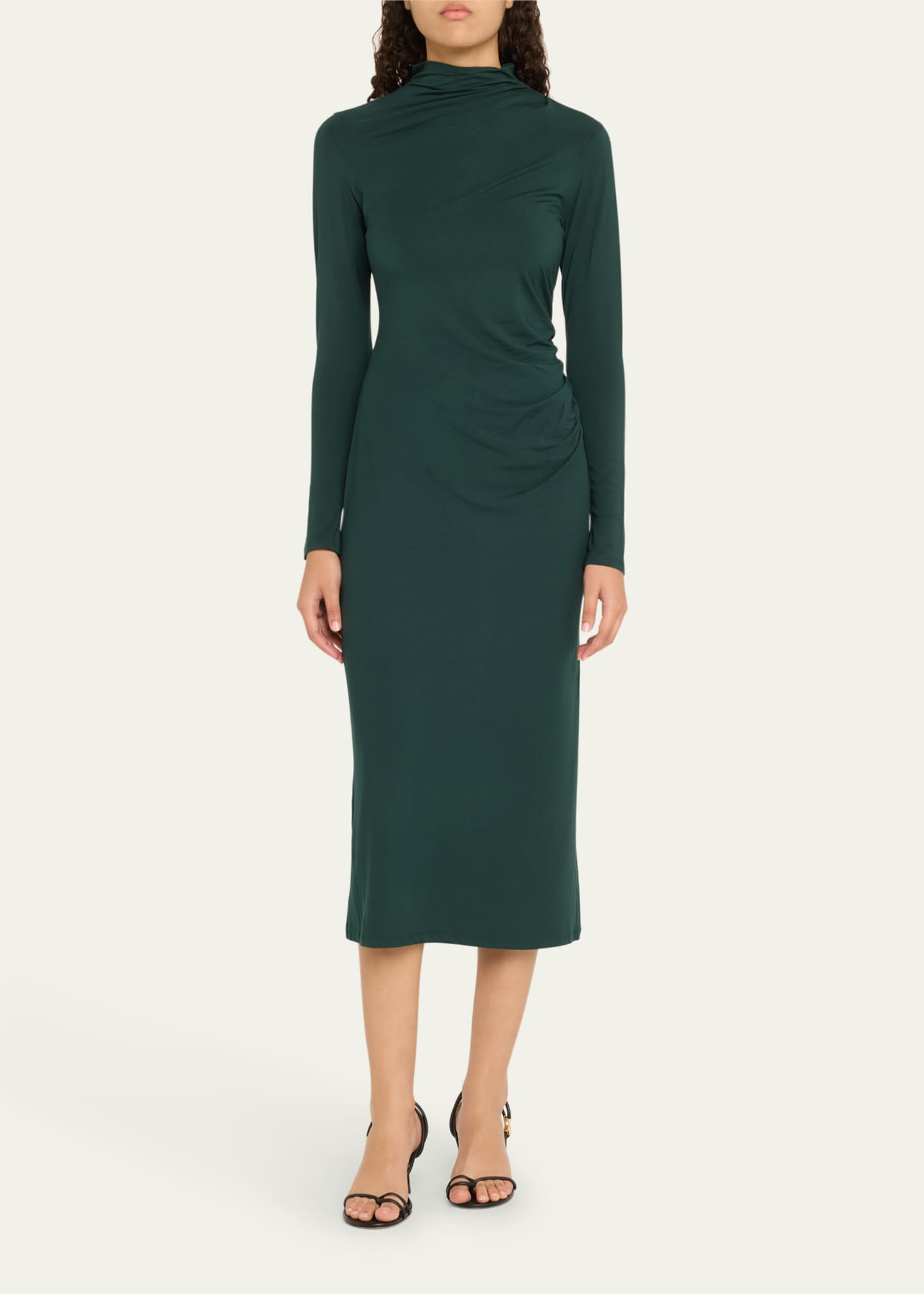 Vince Long-Sleeve Ruched TurtleNeck Midi Dress Image 2 of 5