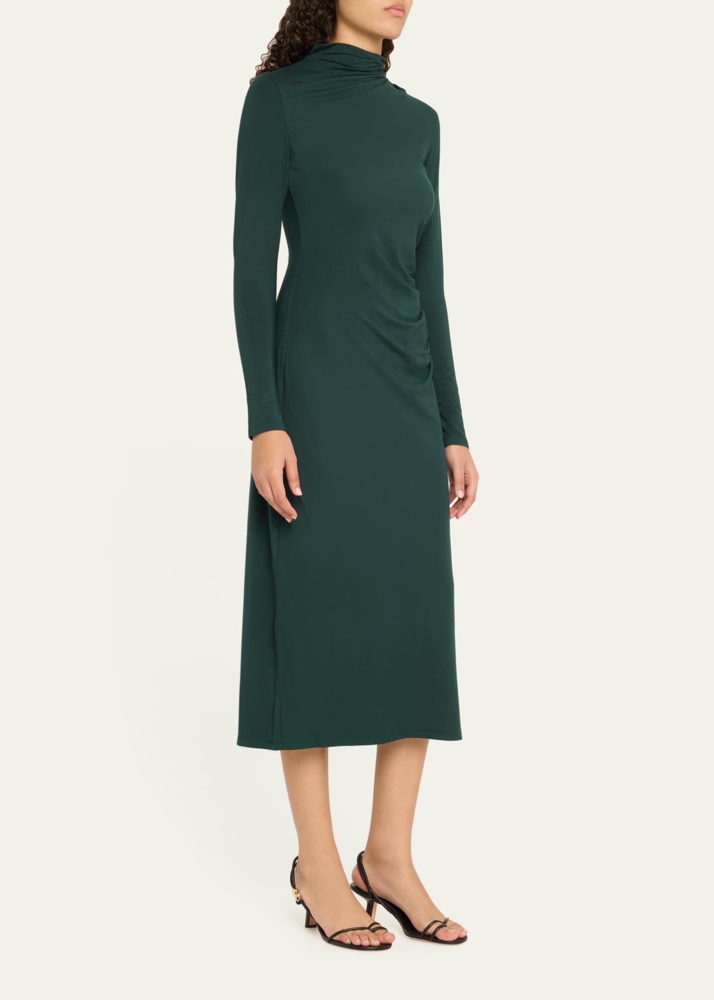 Vince Long-Sleeve Ruched TurtleNeck Midi Dress Image 4 of 5