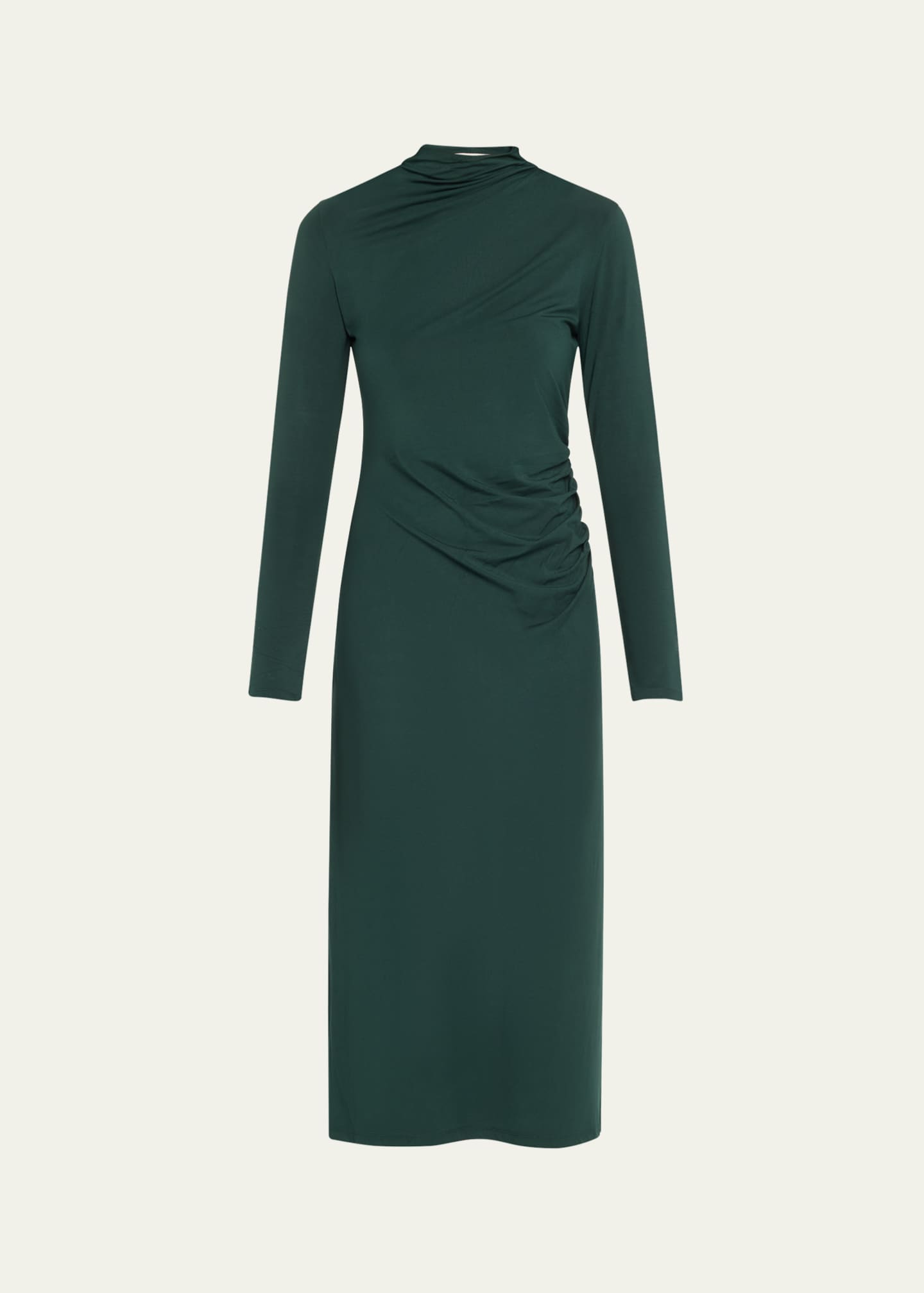 Vince Long-Sleeve Ruched TurtleNeck Midi Dress Image 1 of 5