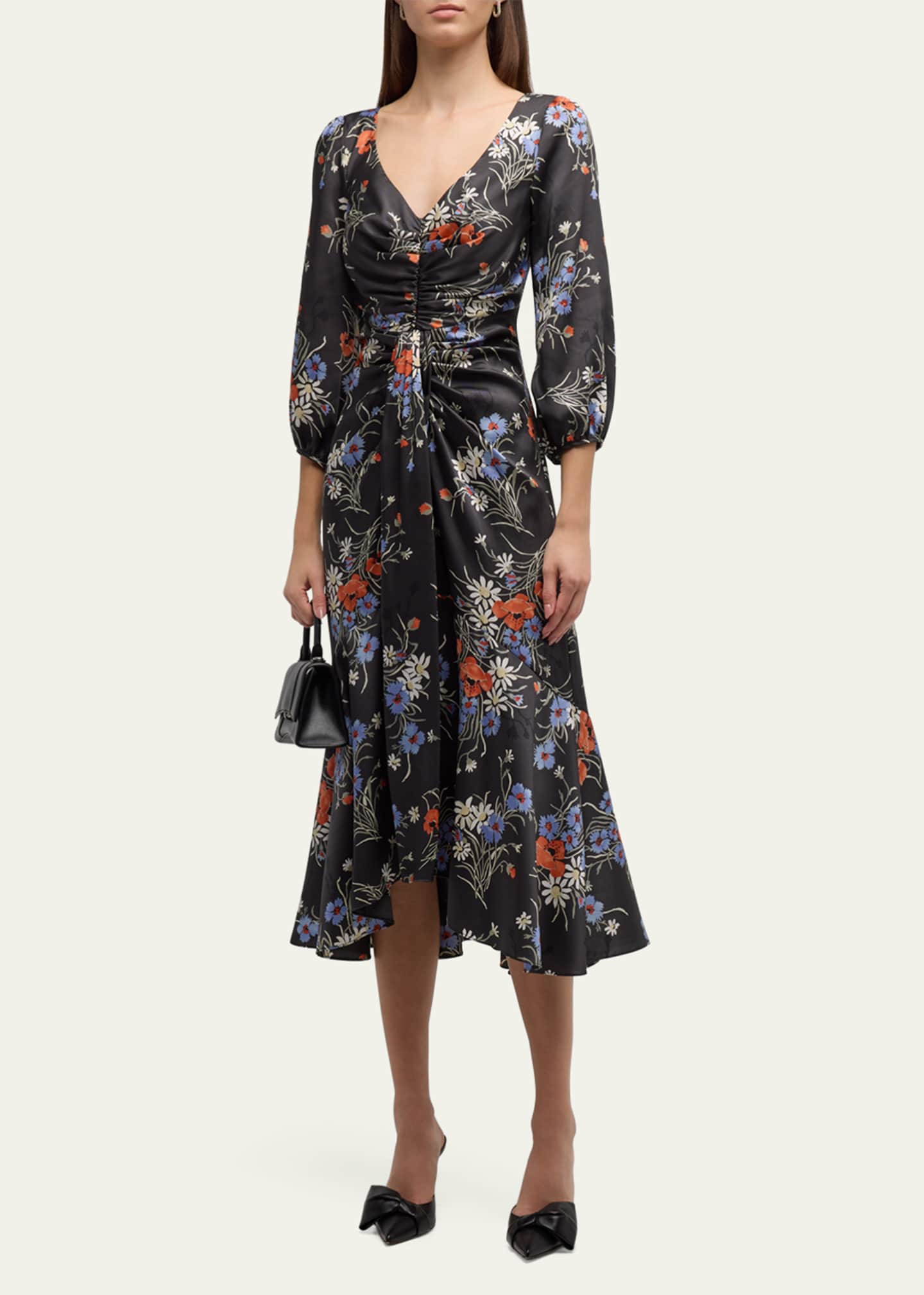 Cinq a Sept Walker Puff-Sleeve Floral Midi Dress