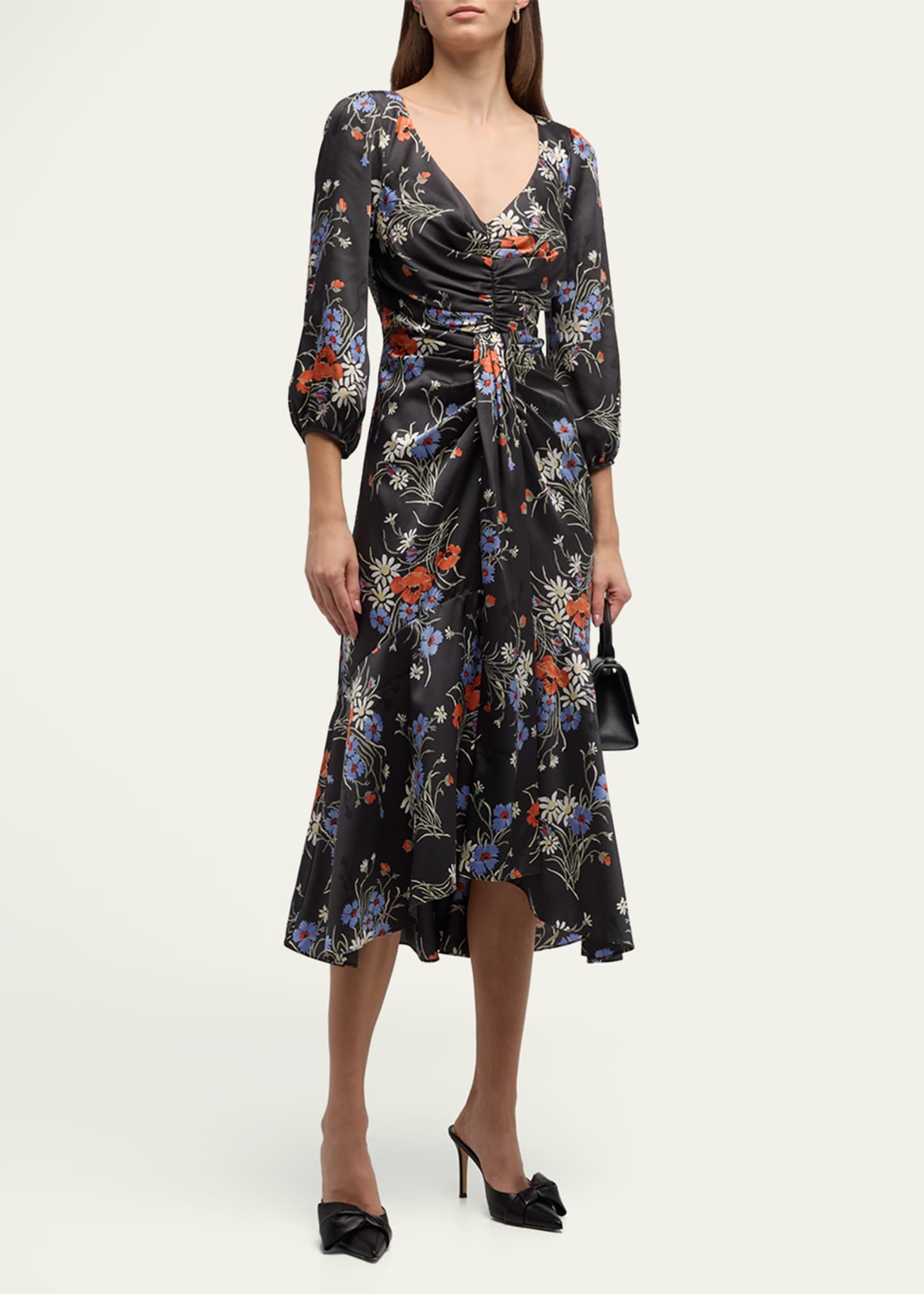 Cinq a Sept Walker Puff-Sleeve Floral Midi Dress - Bergdorf Goodman