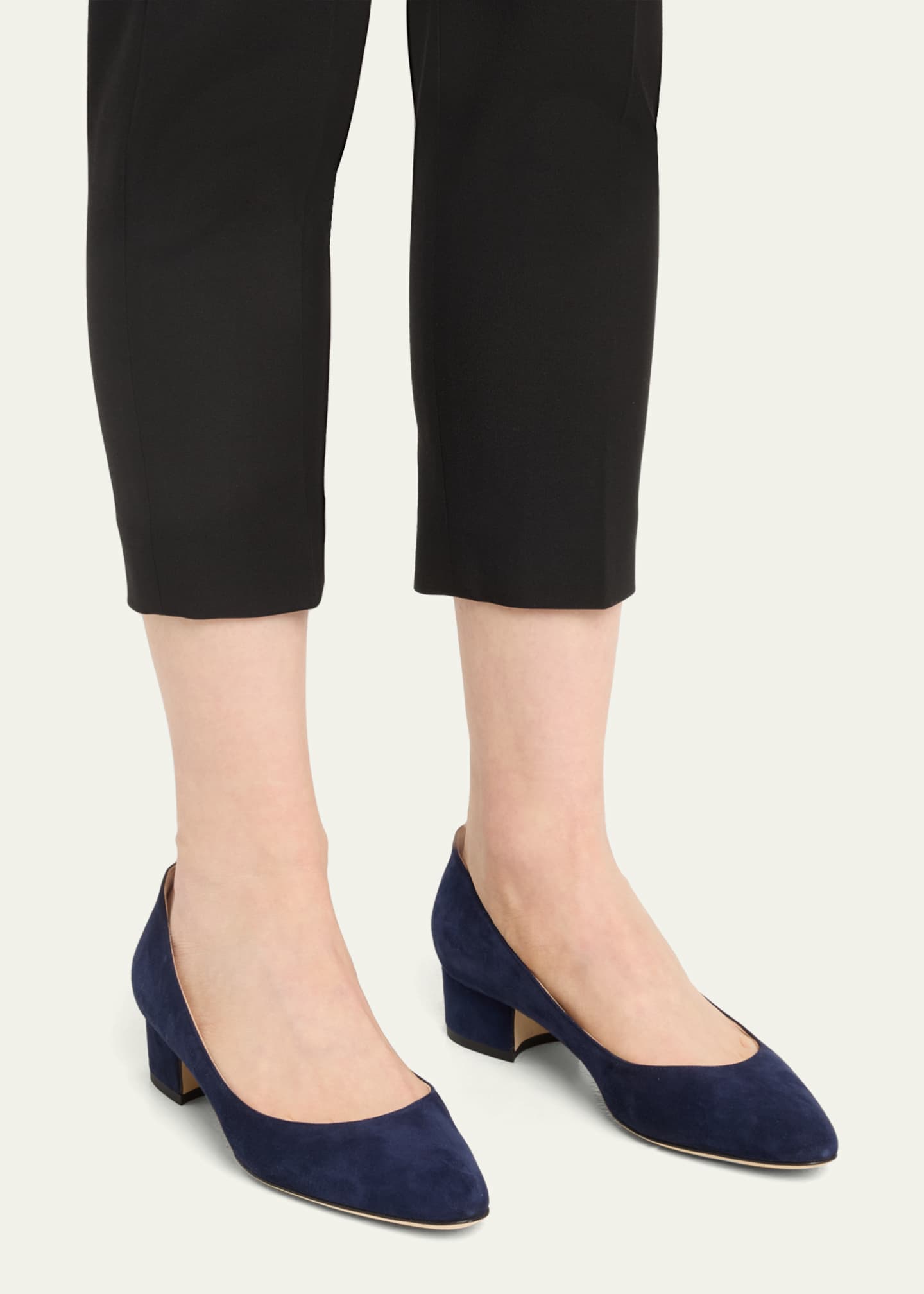 Manolo Blahnik Lista Suede Block-Heel Pumps Image 2 of 5
