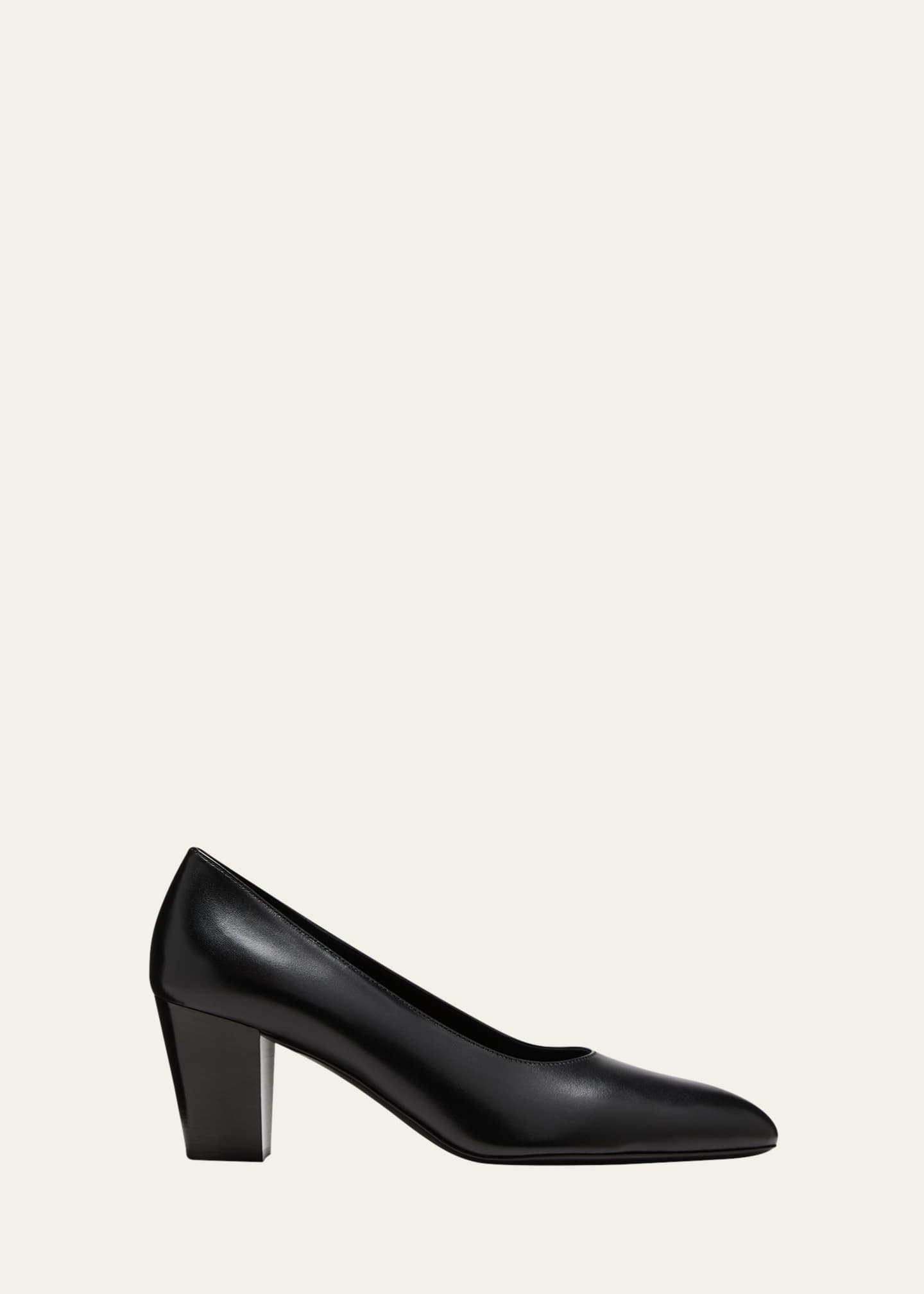 Black leather court shoes block heel best sale