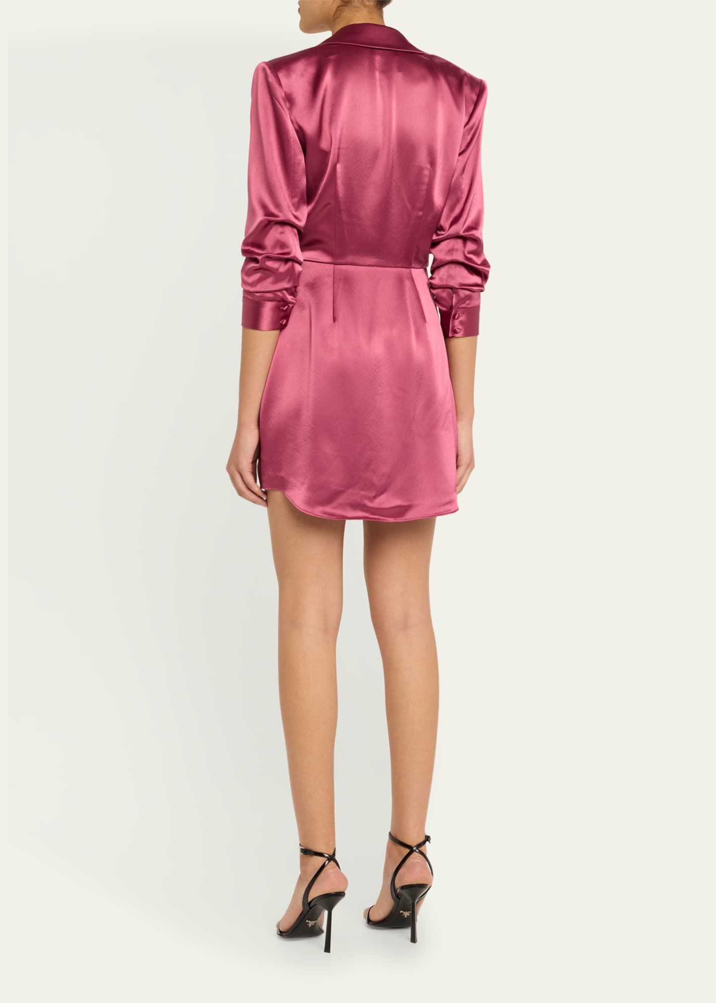 Cinq a Sept Sabina Scrunched-Sleeve Satin Mini Wrap Dress Image 3 of 5