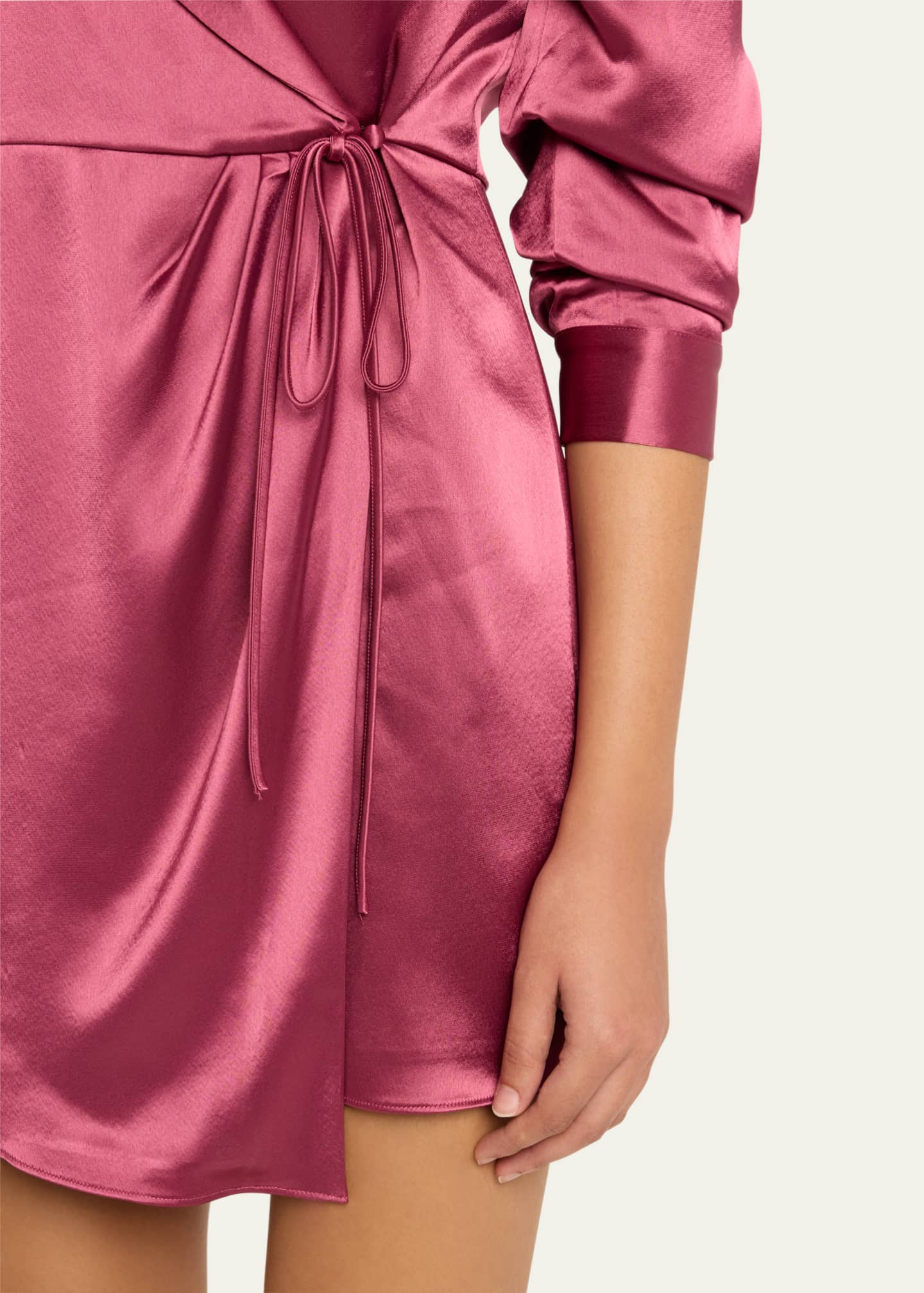 Cinq a Sept Sabina Scrunched-Sleeve Satin Mini Wrap Dress Image 5 of 5