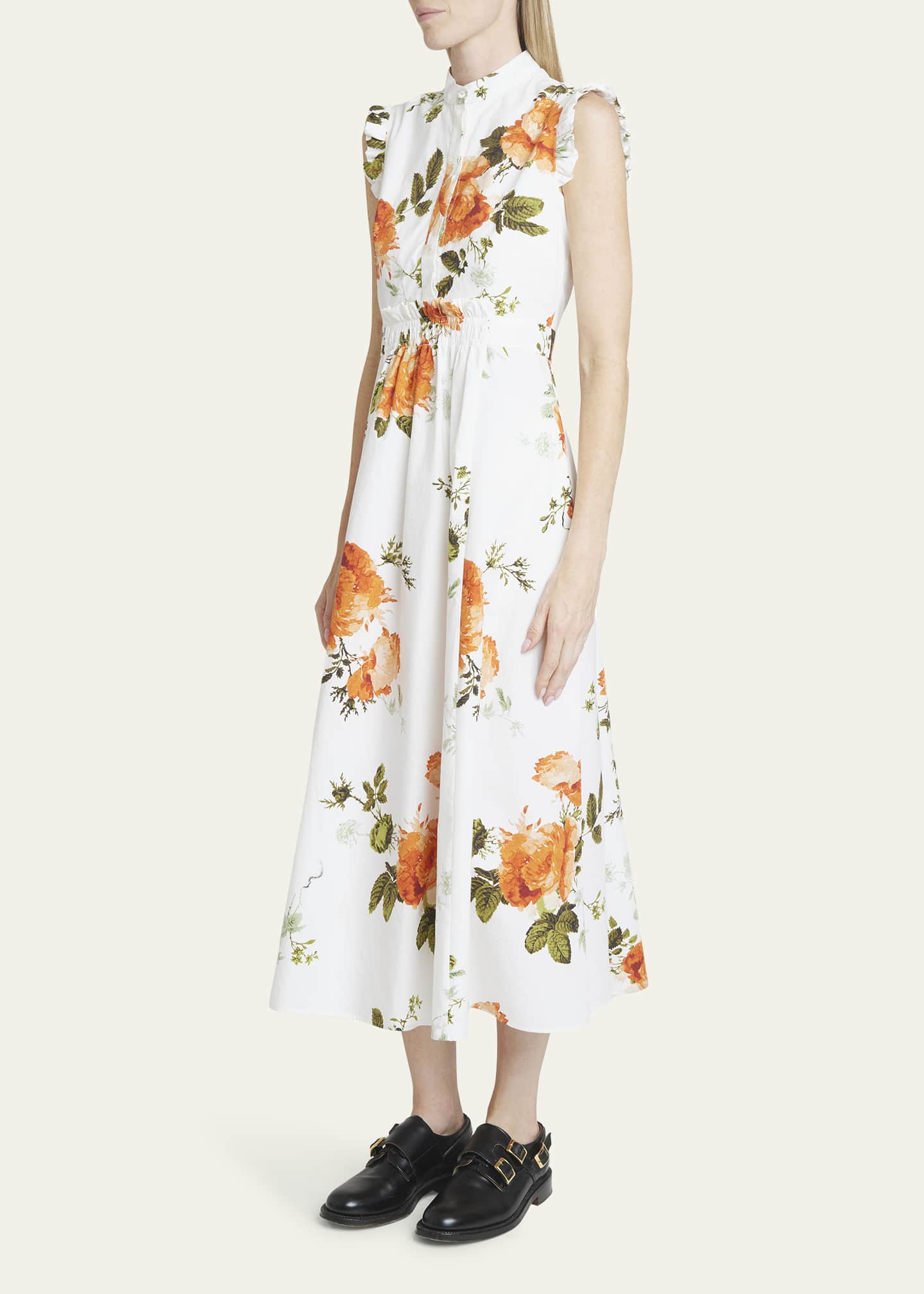 Erdem Floral-Print Ruffle Sleeveless Midi Shirtdress - Bergdorf Goodman