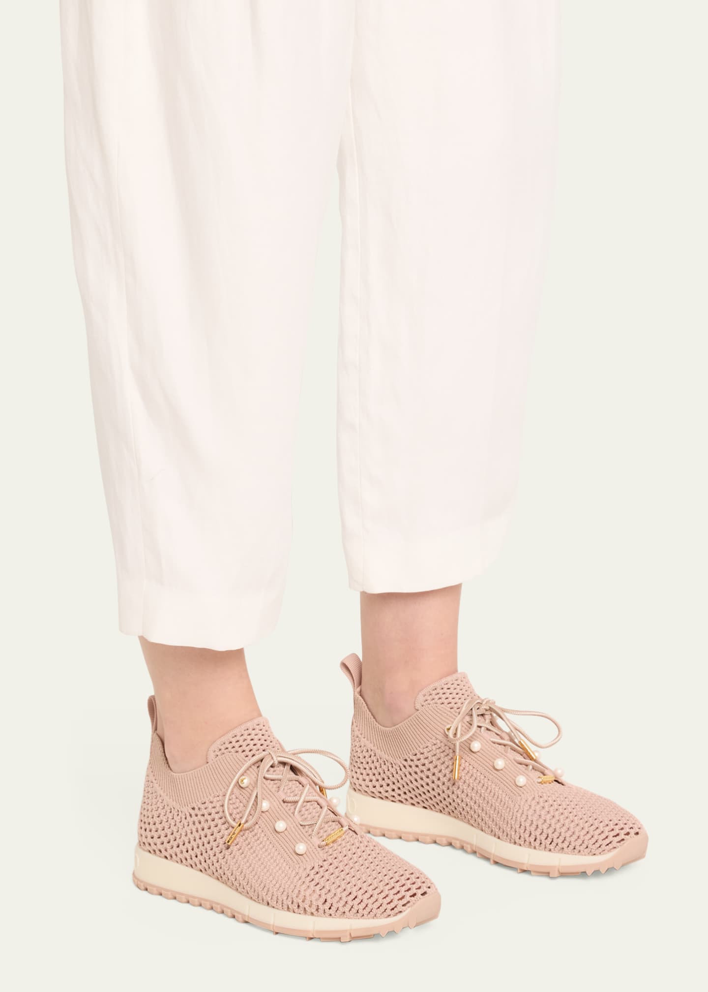 Jimmy Choo Veles Knit Pearly Lace-Up Sneakers Image 2 of 5