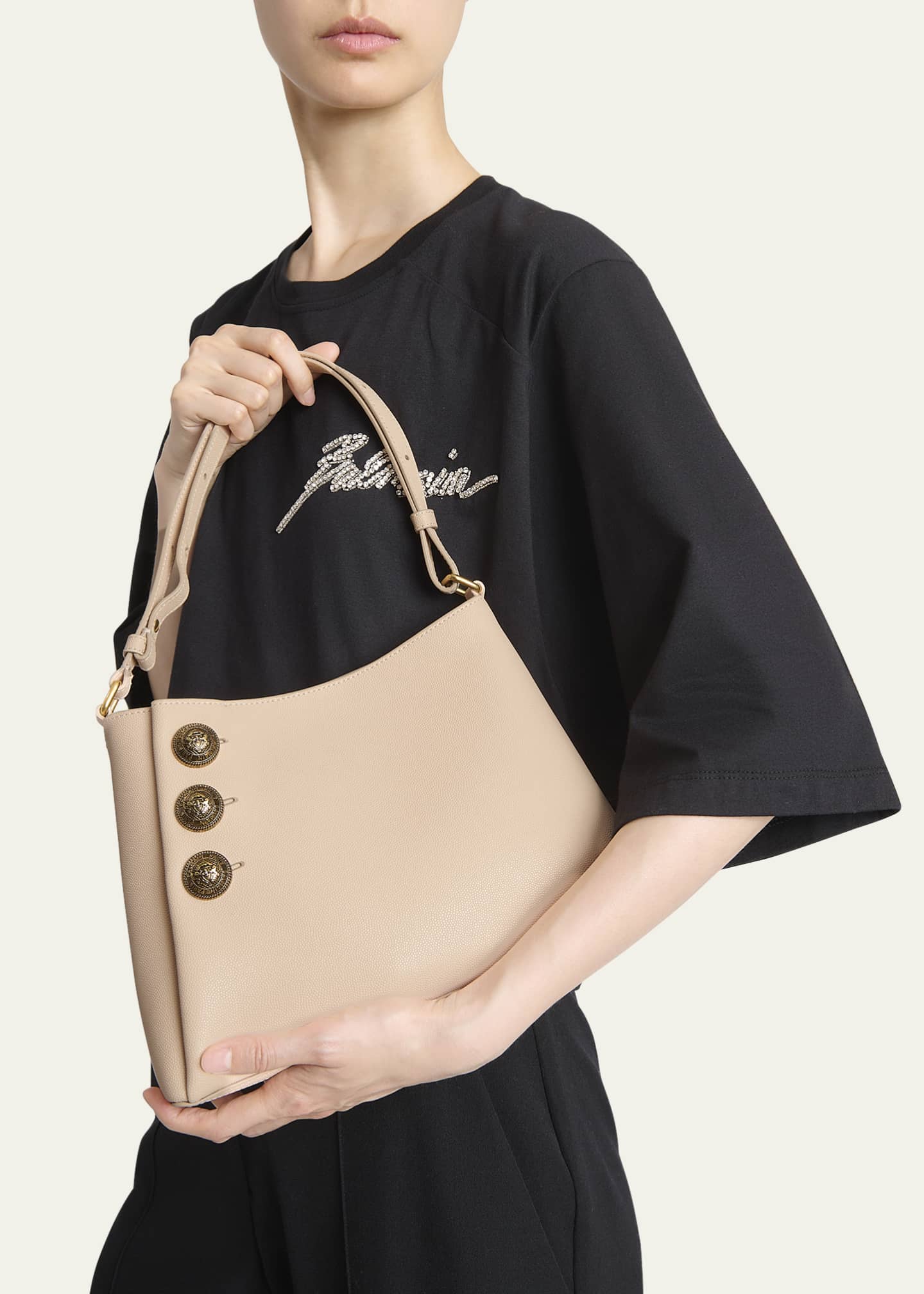 Balmain Embleme Shoulder Bag in Grained Leather Image 2 of 6