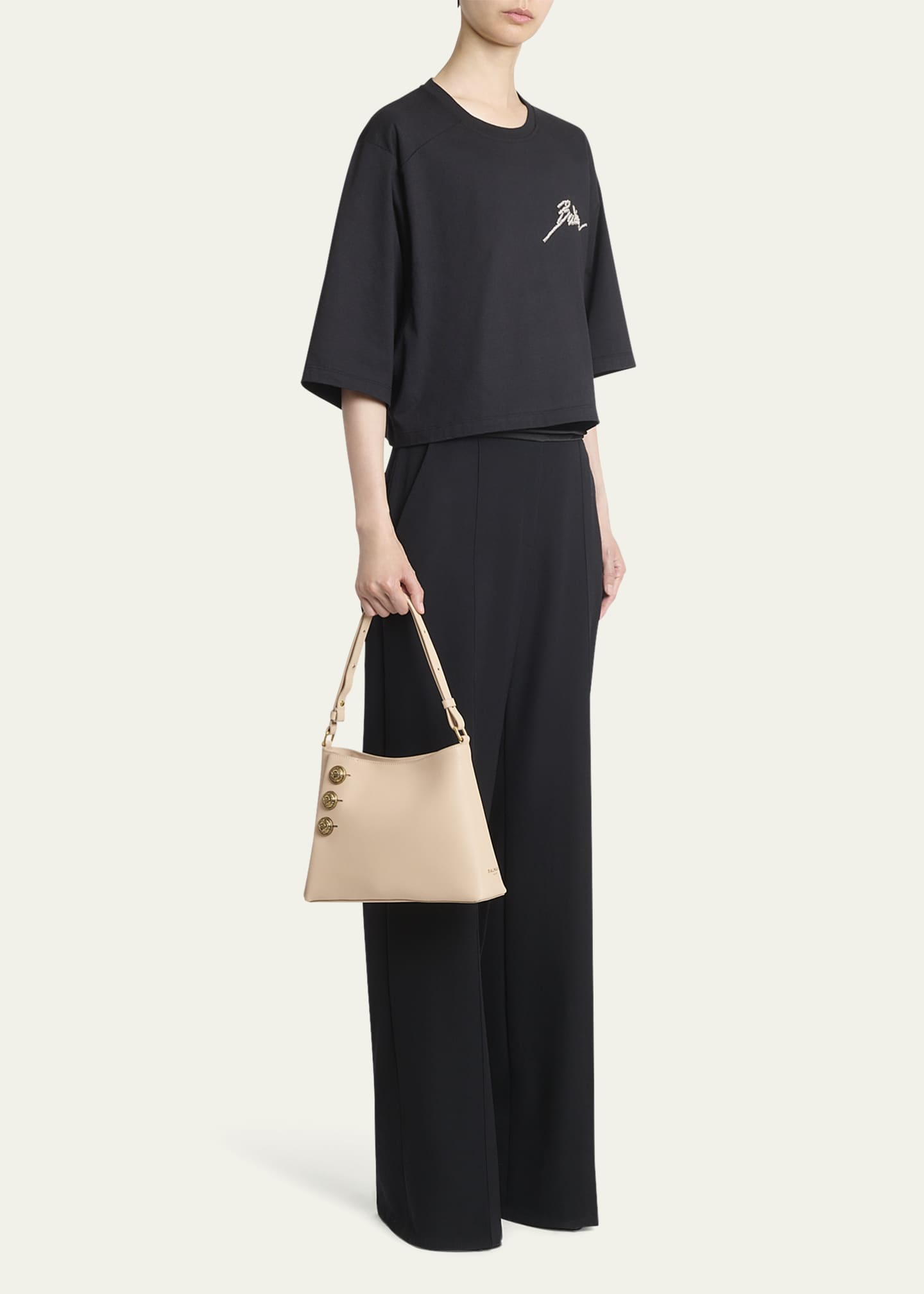 Balmain Embleme Shoulder Bag in Grained Leather Image 5 of 6