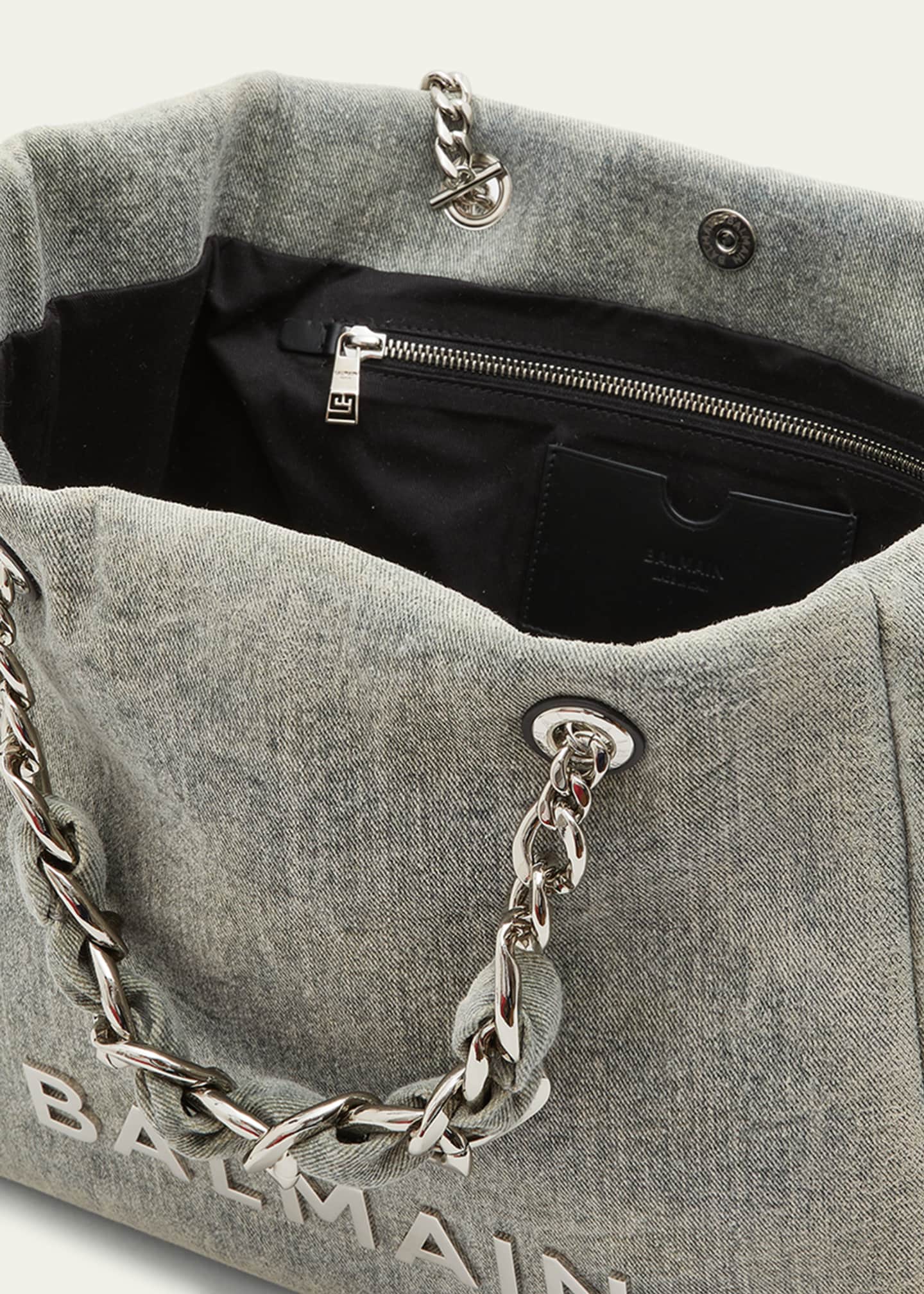 Balmain 1945 Soft Cabas-Grid Quilted Nylon Tote Bag in Noir