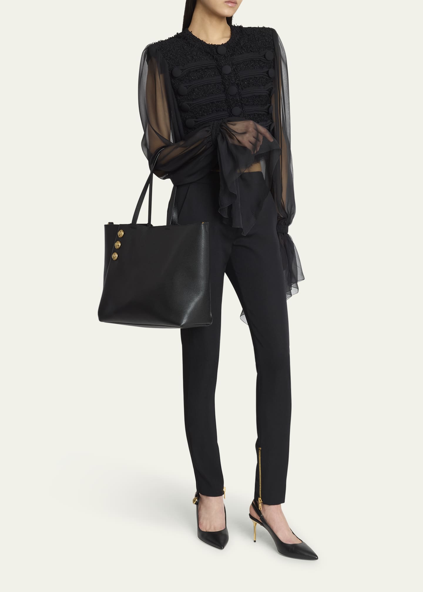 Balmain Embleme Shopper Tote Bag in Grained Leather