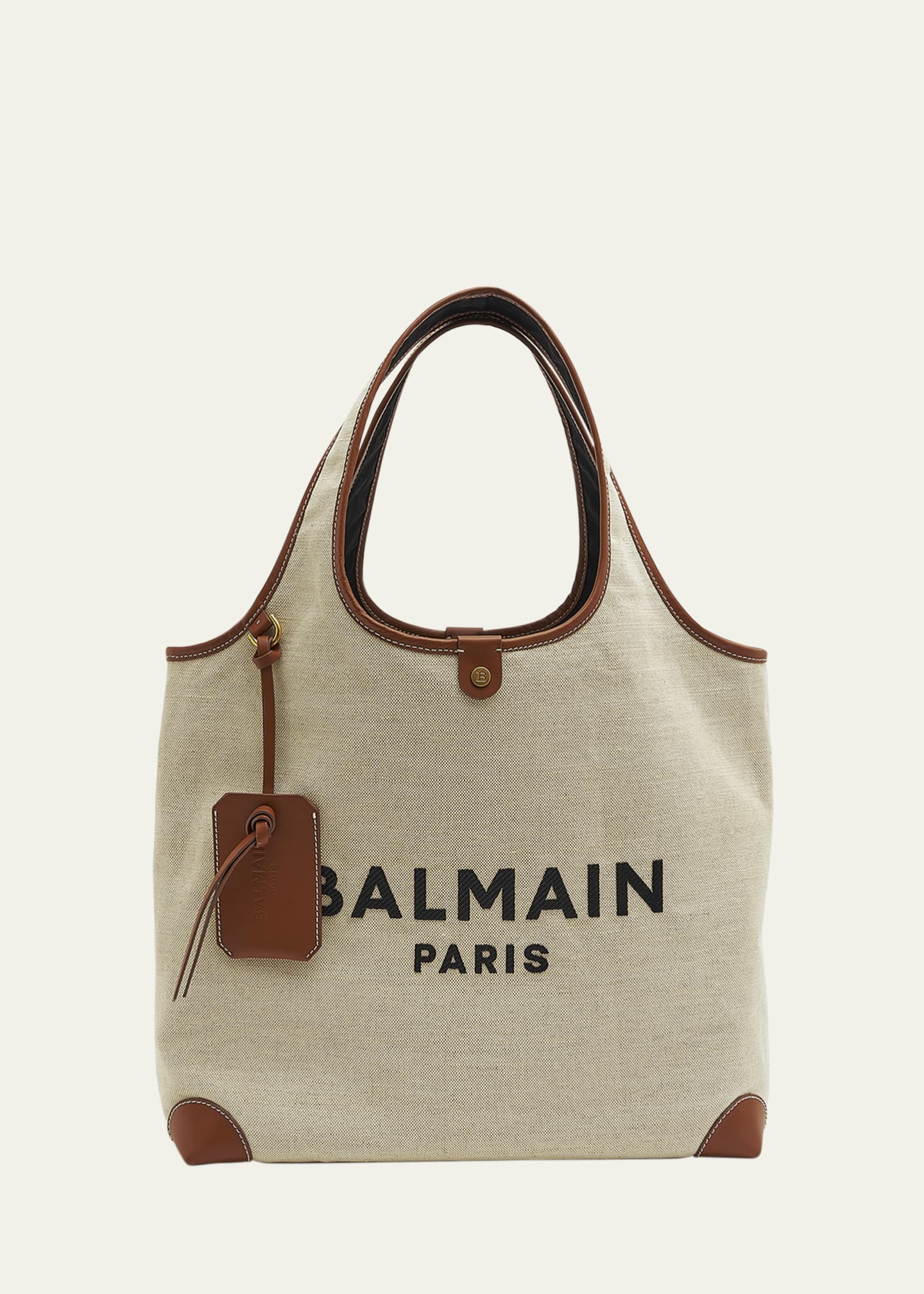 Balmain B Army Grocery Tote Bag in Canvas with Leather Handle