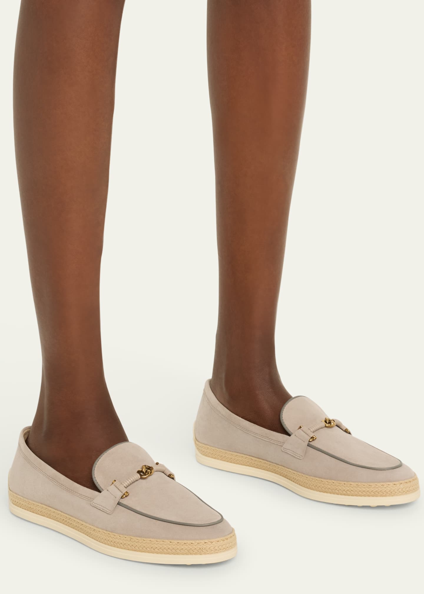 Tod's Gomma Suede T-Ring Espadrille Driver Loafers Image 2 of 6