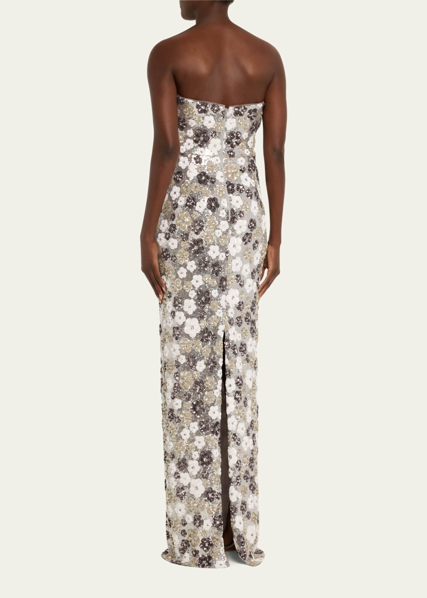 Marchesa Notte Strapless Plunging Floral Sequin Column Gown - Bergdorf Goodman