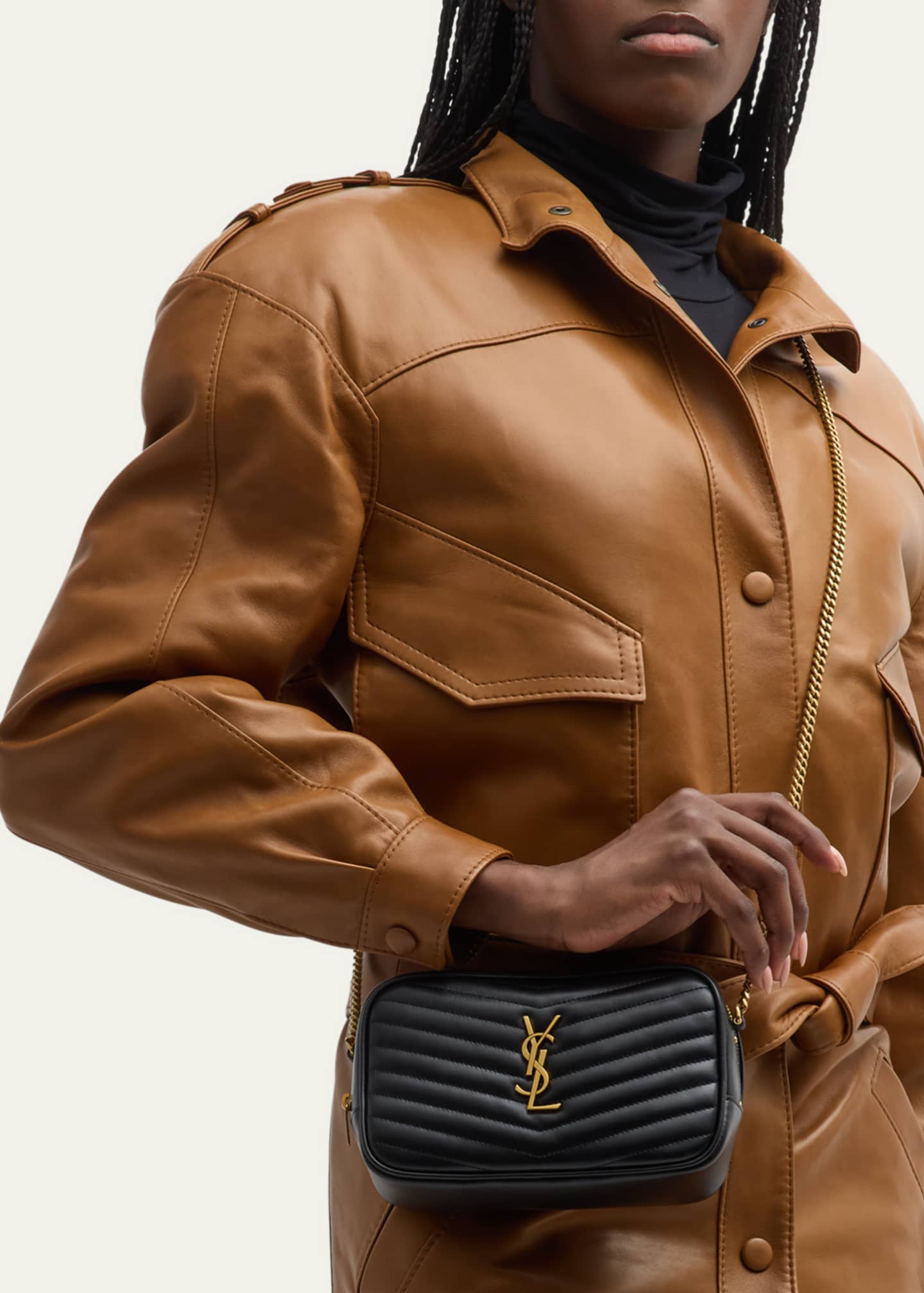 Saint Laurent Lou Mini YSL Camera Bag in Smooth Quilted Leather