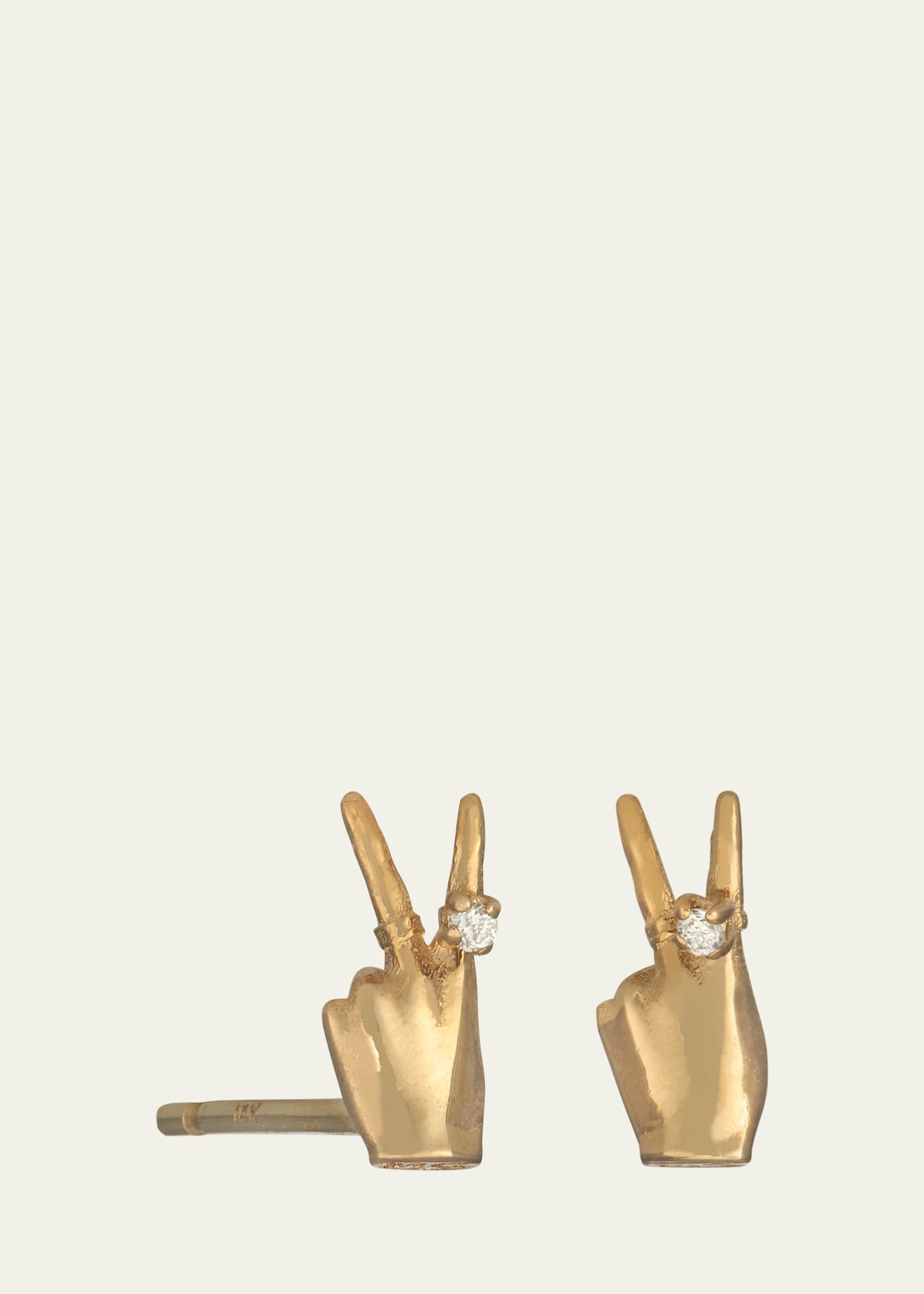 Maura Green Jewelry 14K Gold Peace Sign LadyFinger Stud Earrings with Diamonds