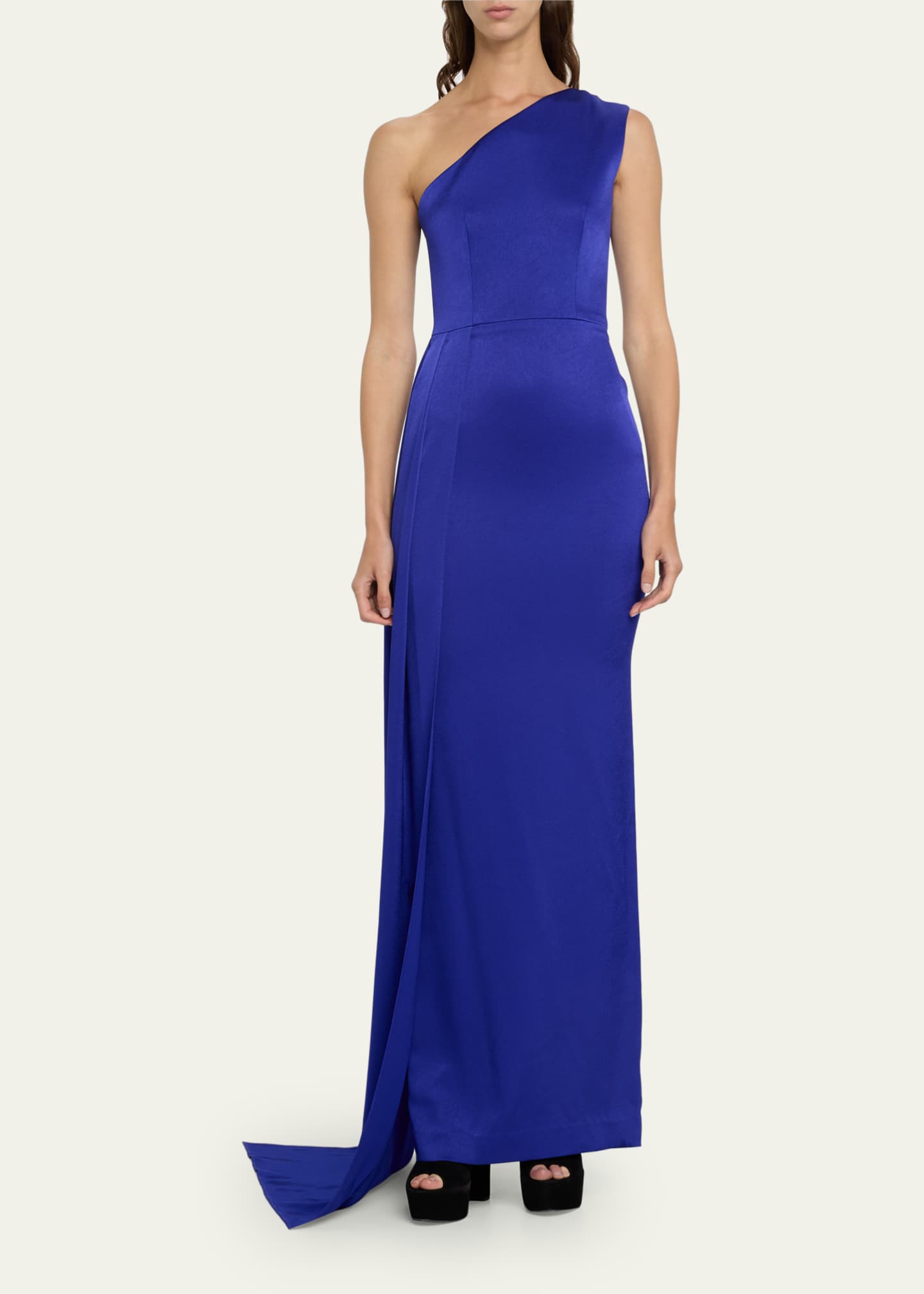 Alex Perry Satin Crepe One-Shoulder Column Gown with Sash - Bergdorf ...