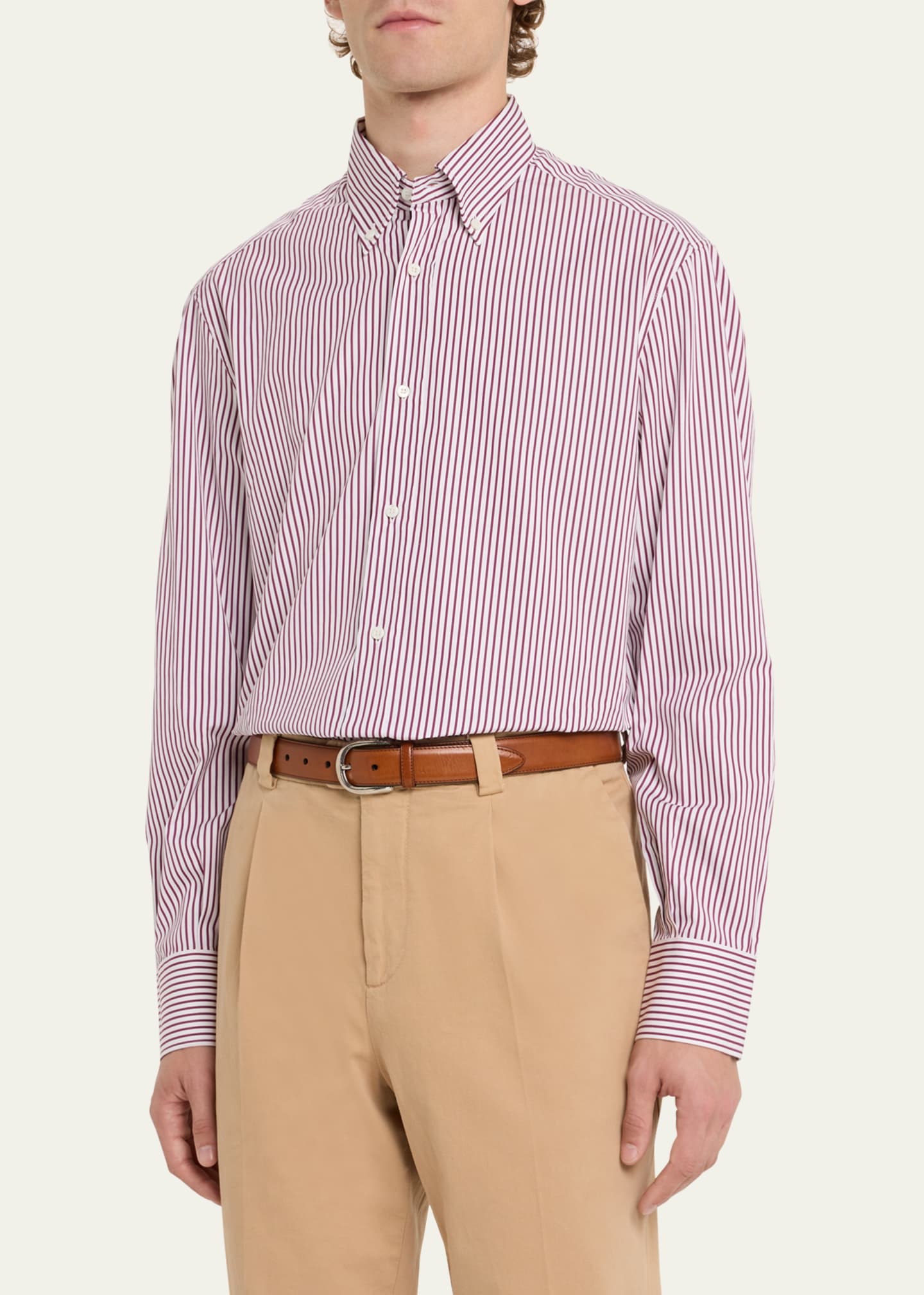 Brunello Cucinelli Men's Striped Cotton Sport Shirt