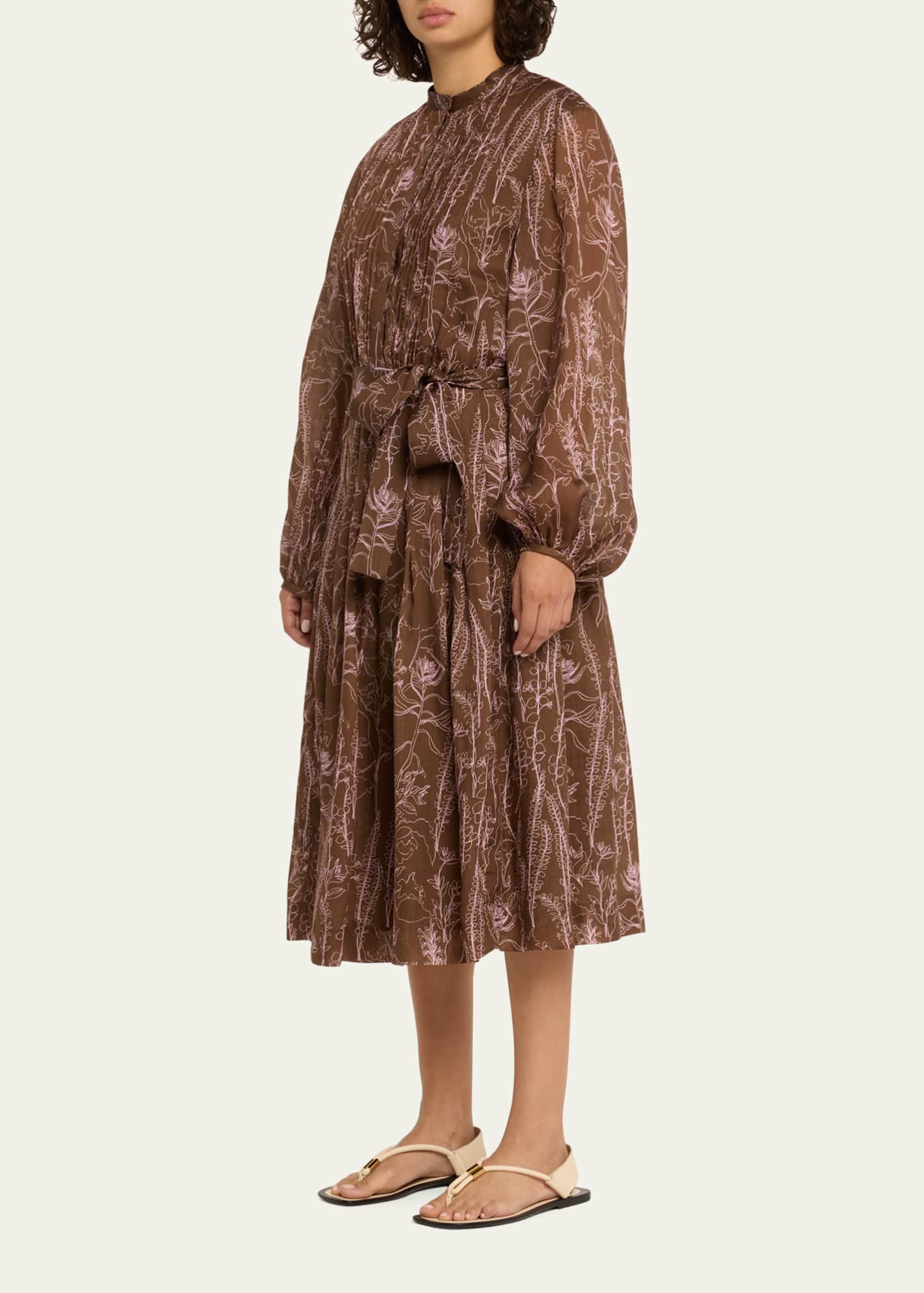 Lafayette 148 New York Pleated Floral Print Pintuck Midi Dress