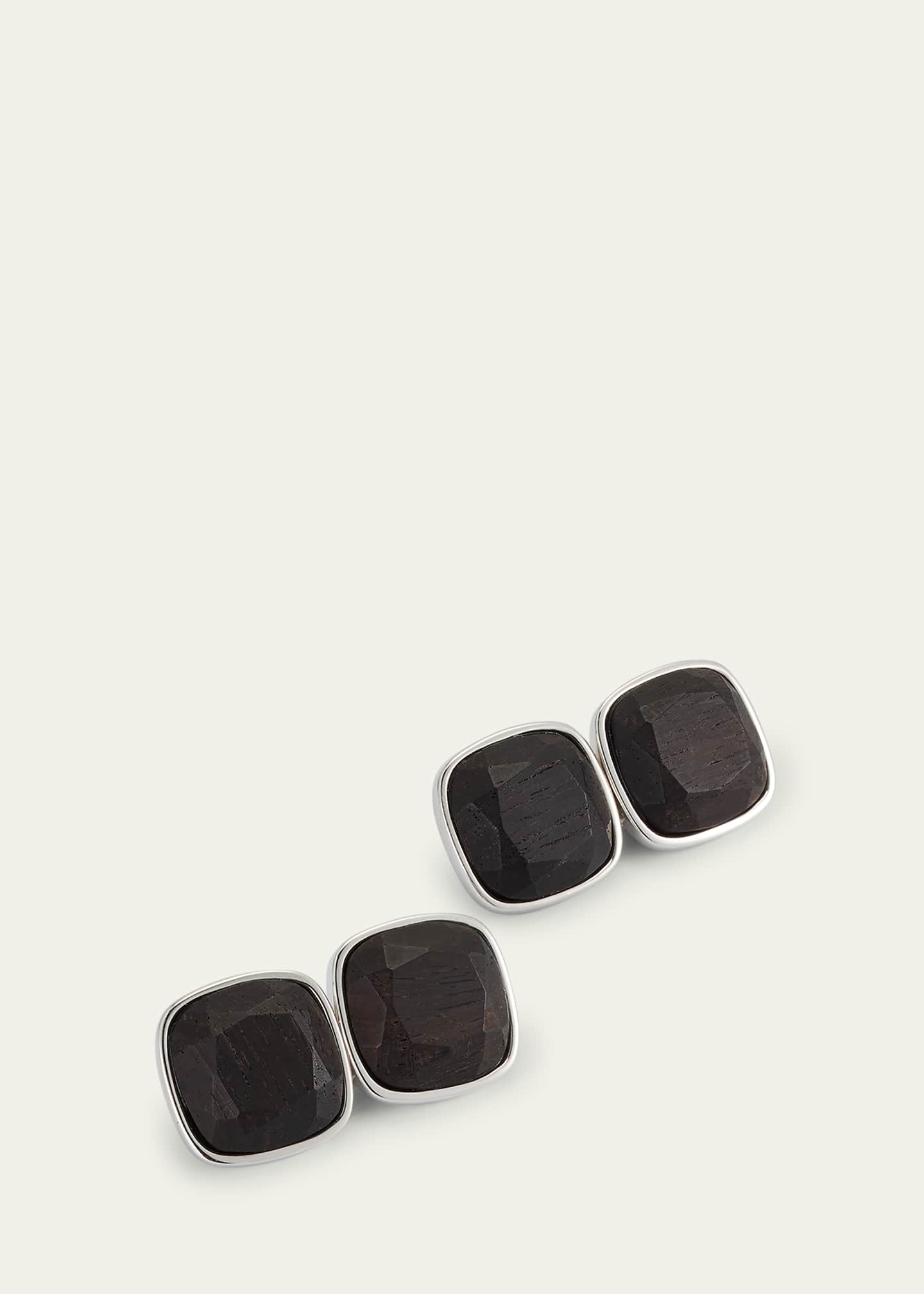 KINRADEN Men's The Two Sterling Silver Mpingo Hardwood Cufflinks Image 3 of 4