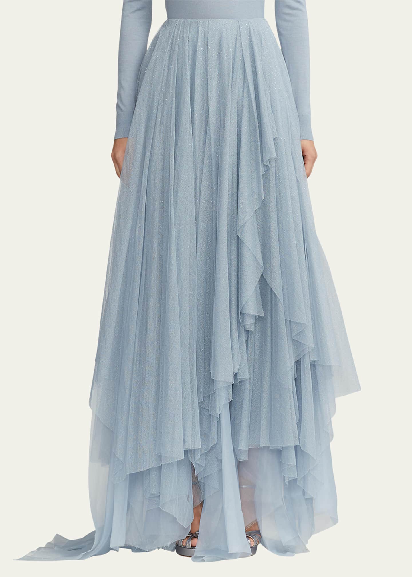 Ralph Lauren Collection Alvey Layered Metallic Tulle Maxi Skirt
