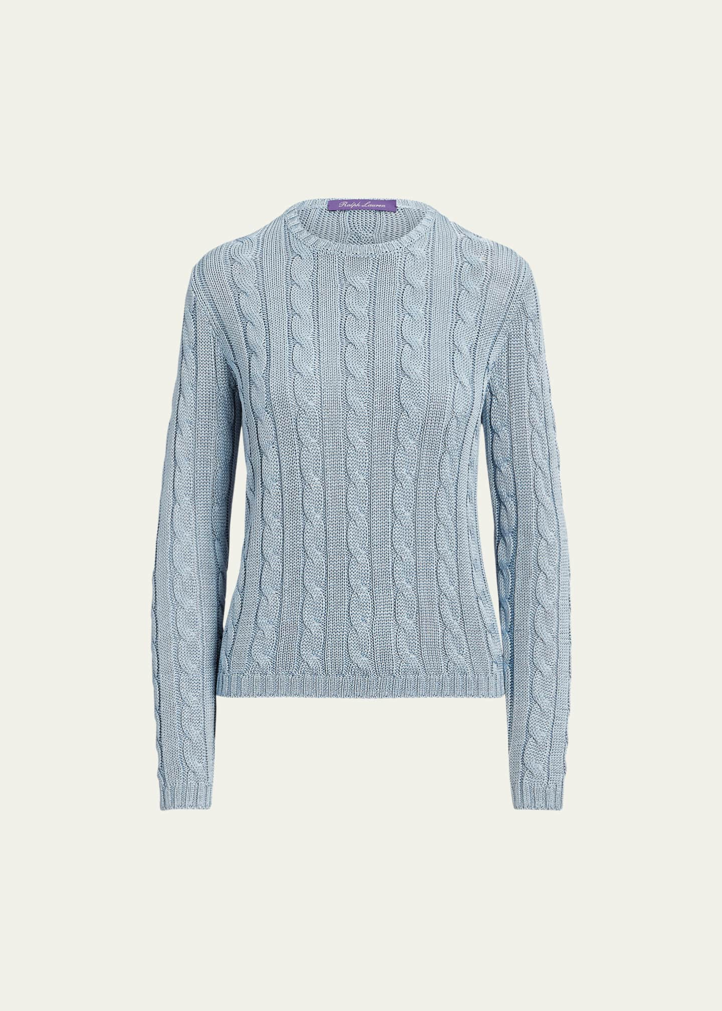 Ralph Lauren Collection High Shine Silk Cable-Knit Sweater, Blue, Women's, M, Sweaters Cable-Knit Sweaters