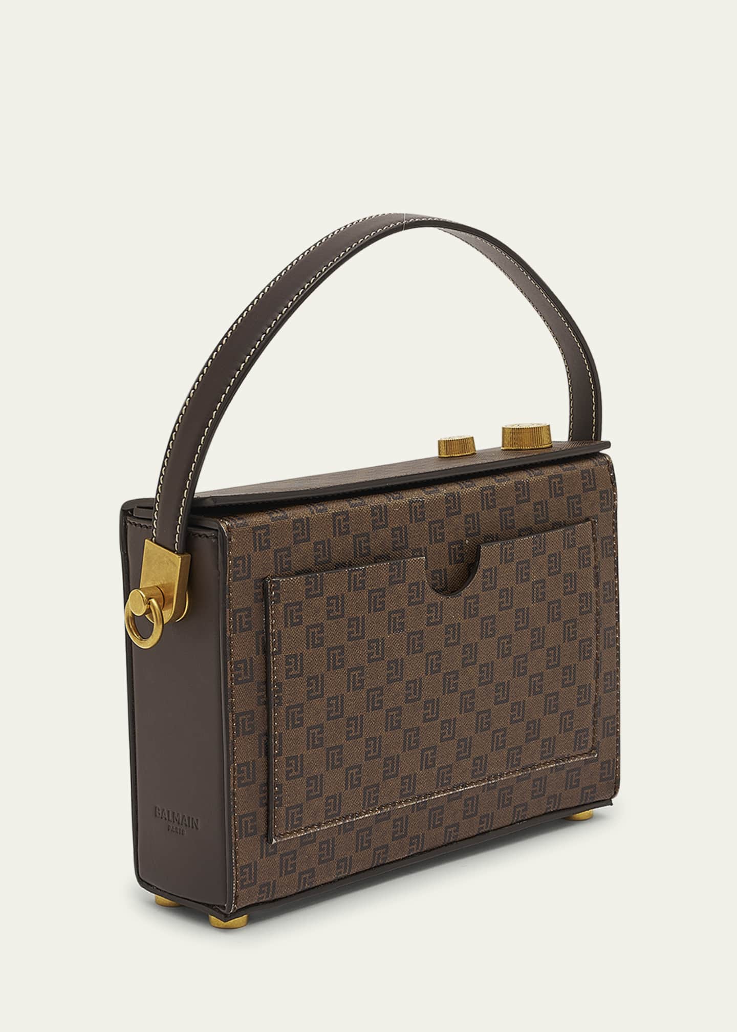 Balmain Radio Monogram Crossbody Bag in Waxed Canvas and Leather Image 3 of 5