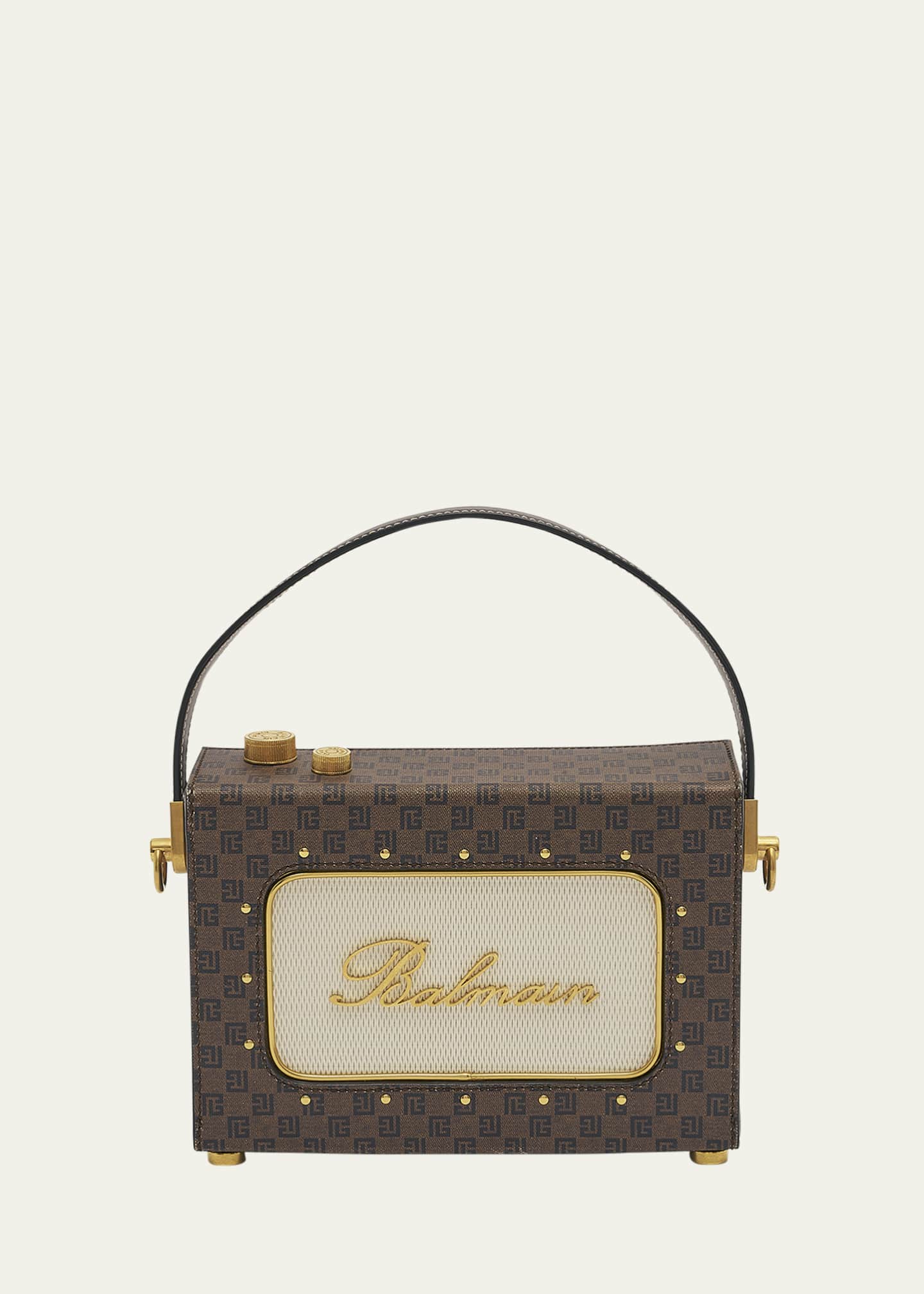 Balmain Radio Monogram Crossbody Bag in Waxed Canvas and Leather Image 1 of 5
