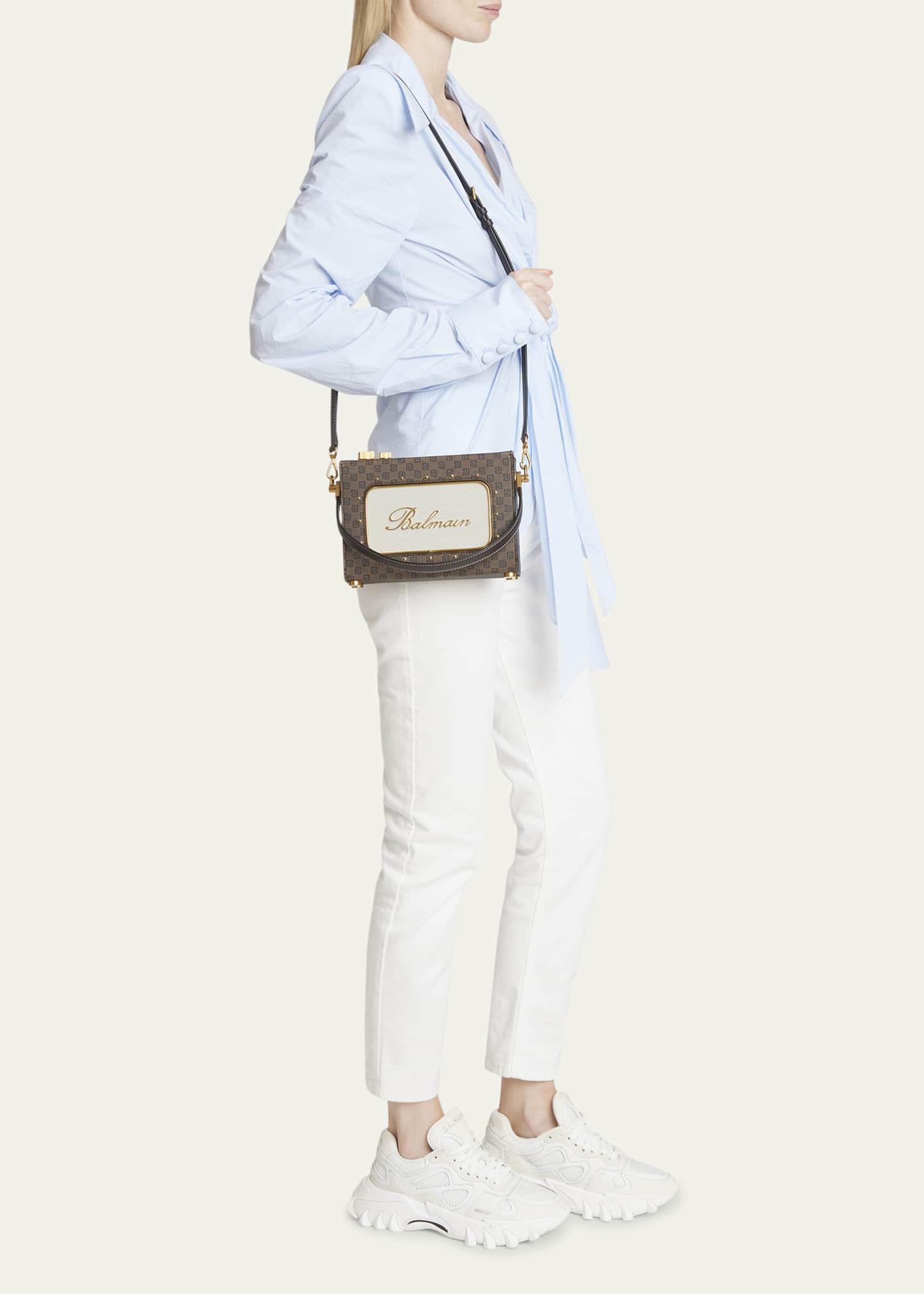 Balmain Radio Monogram Crossbody Bag in Waxed Canvas and Leather Image 5 of 5