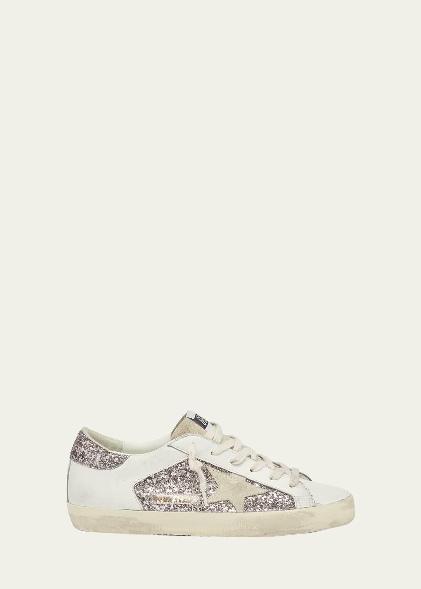 スニーカー Golden  Super-Star Glitter-Detailed Leather Sneakers Golden Goose Super-Star glitter leather sneakers Golden