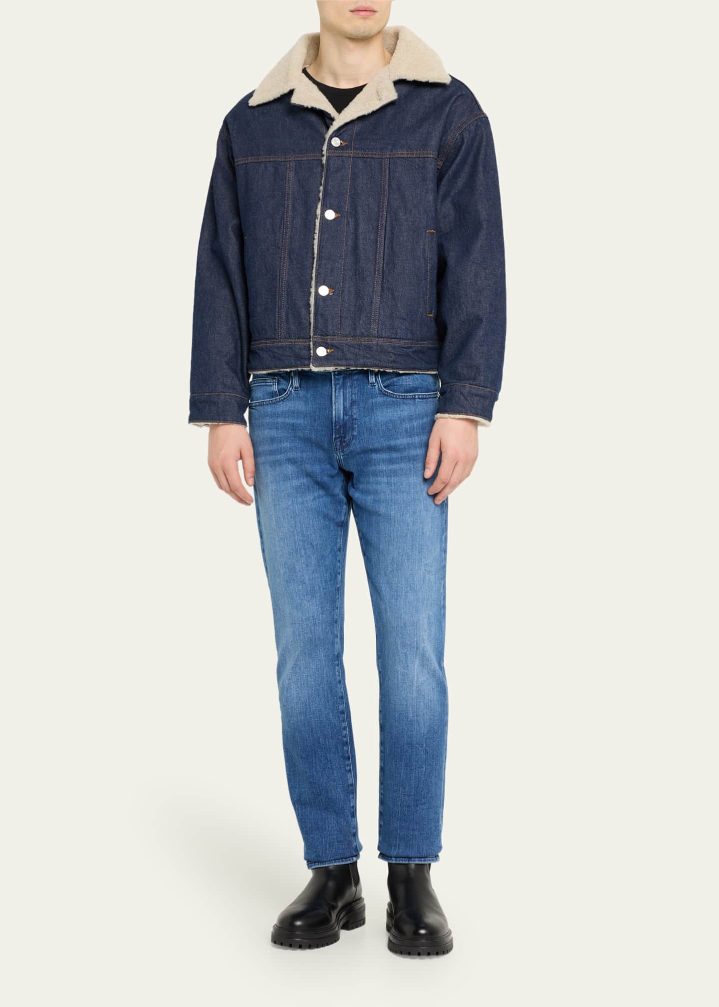 Men's shearling denim on sale jacket