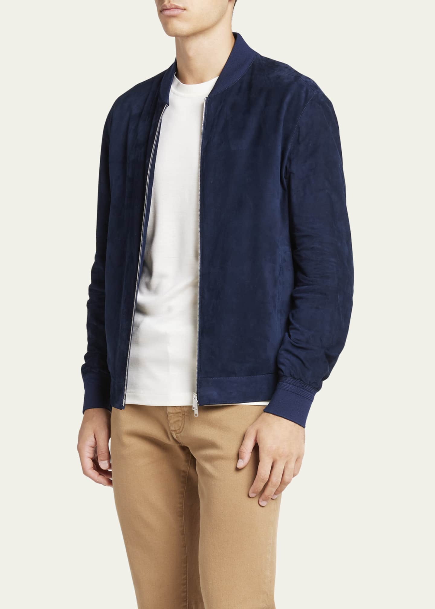 Zegna Suede Bomber Jacket Utility Blue