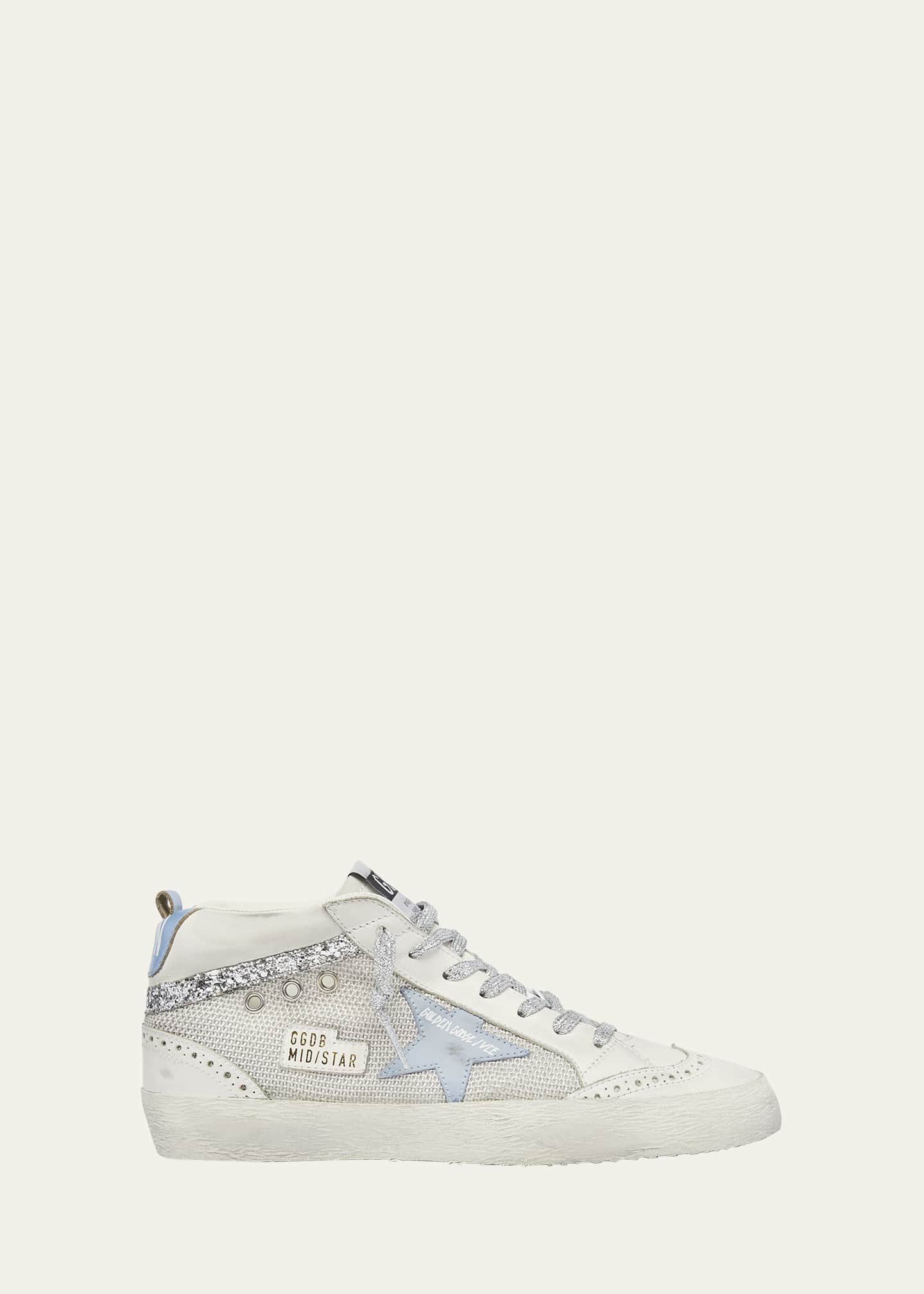 Golden Goose Mid Star Net Glitter Wing-Tip Sneakers Image 1 of 5