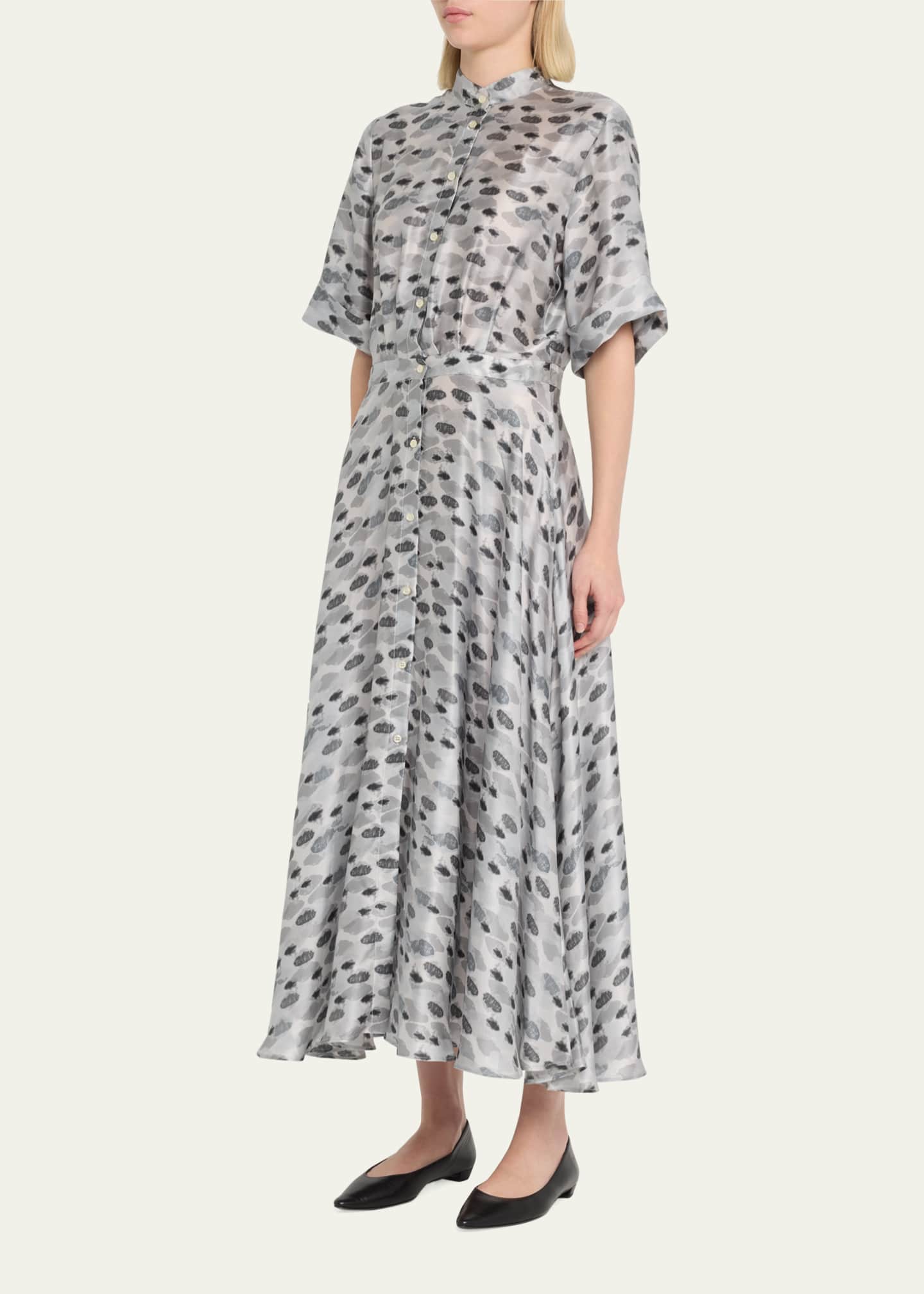 Officine Generale Nadia Abstract Print Button-Front Midi Dress ...