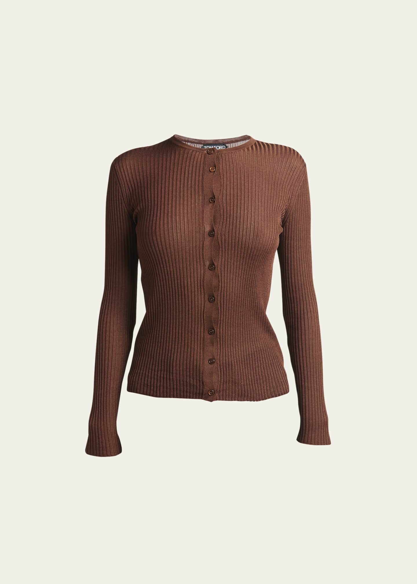 TOM FORD Shiny Viscose Rib Knit Cardigan Bergdorf Goodman